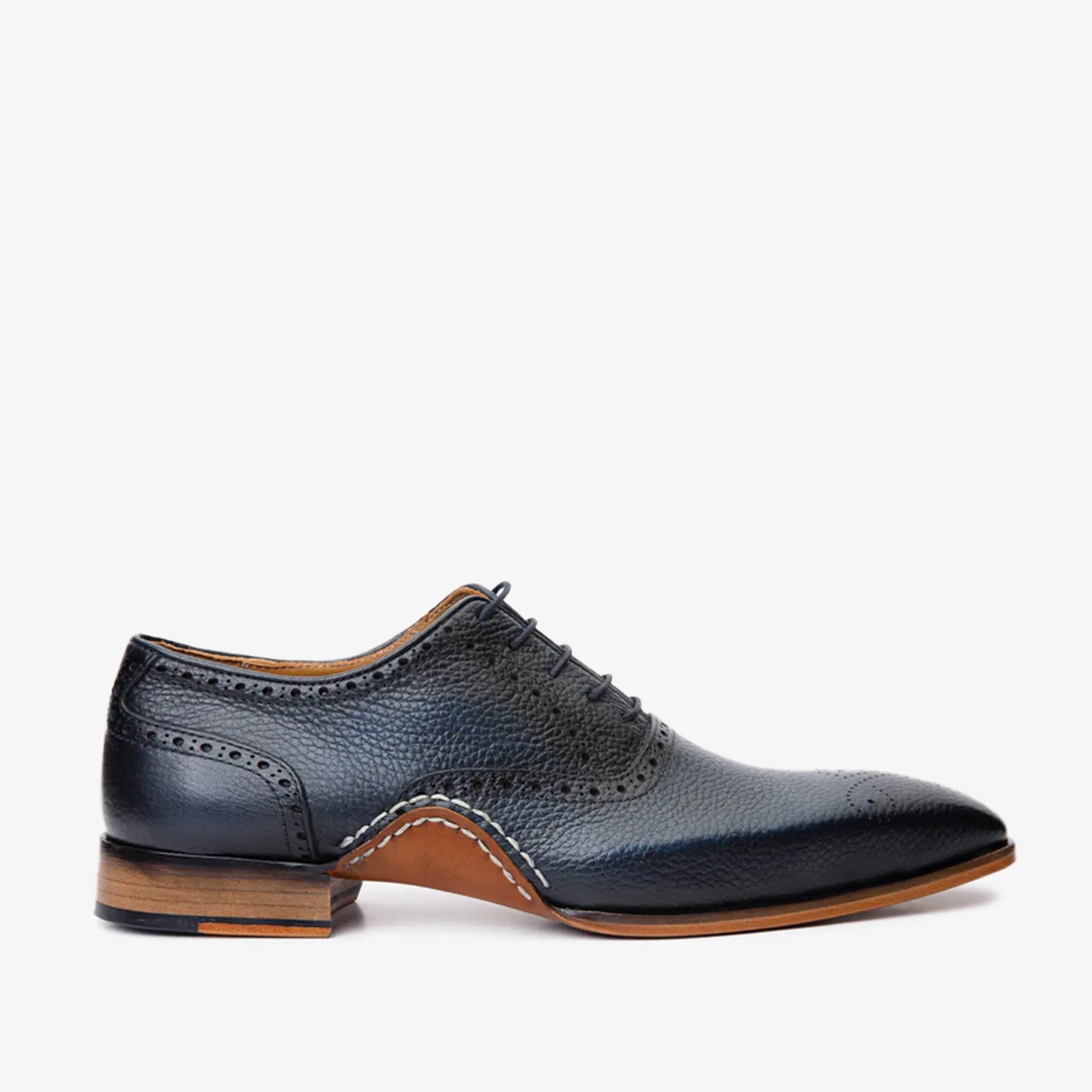 The Draco Handmade Navy Blue Semi Brogue Oxford Men Shoe night walk Pearl Shine