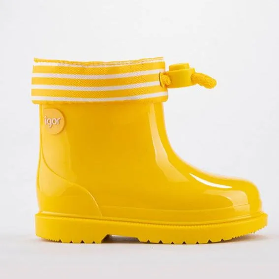 Canvas Trim Igor Boy's and Girl's Bimbi Navy Rain Boots, Yellow