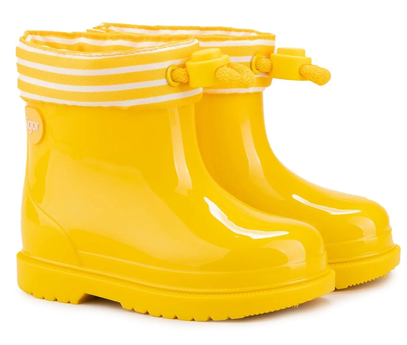 Canvas Trim Igor Boy's and Girl's Bimbi Navy Rain Boots, Yellow