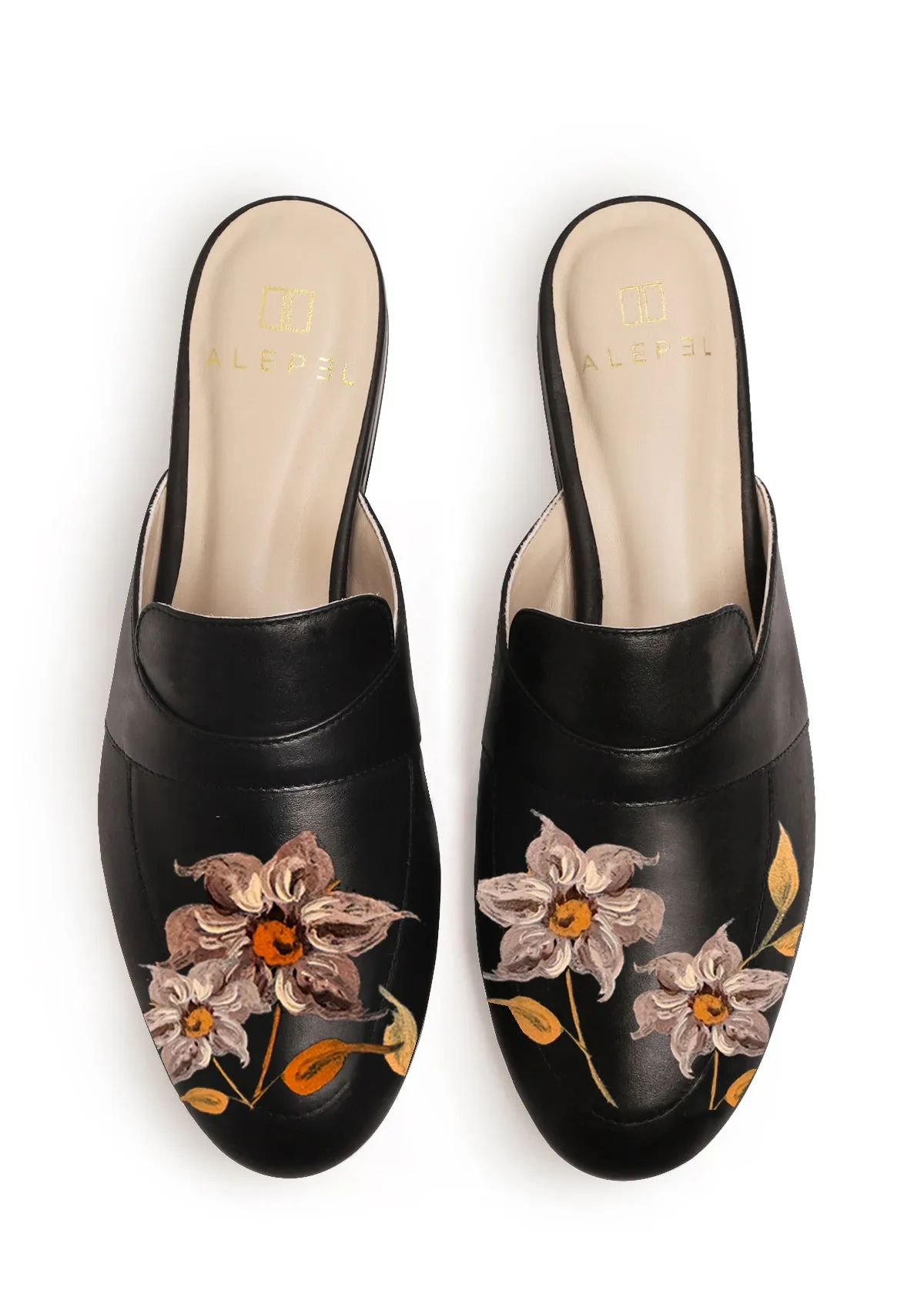 Caramel Florals Black Mule Shock Absorbing Sole