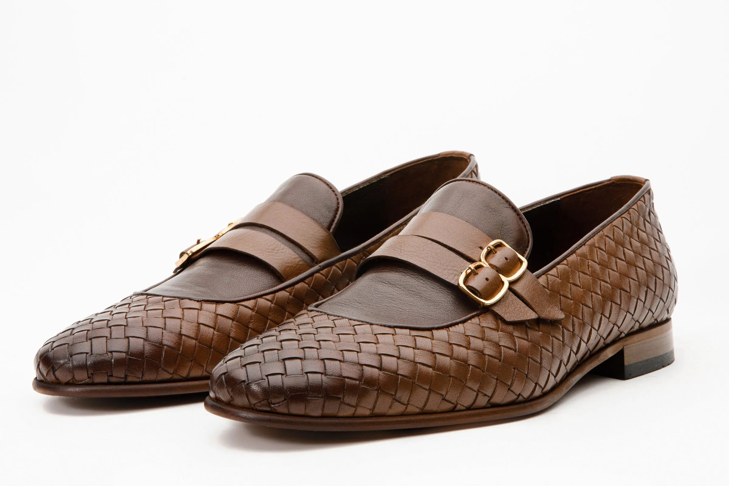 Casual Ease The Vatra Tan Woven Double Monk Strap Men Shoe