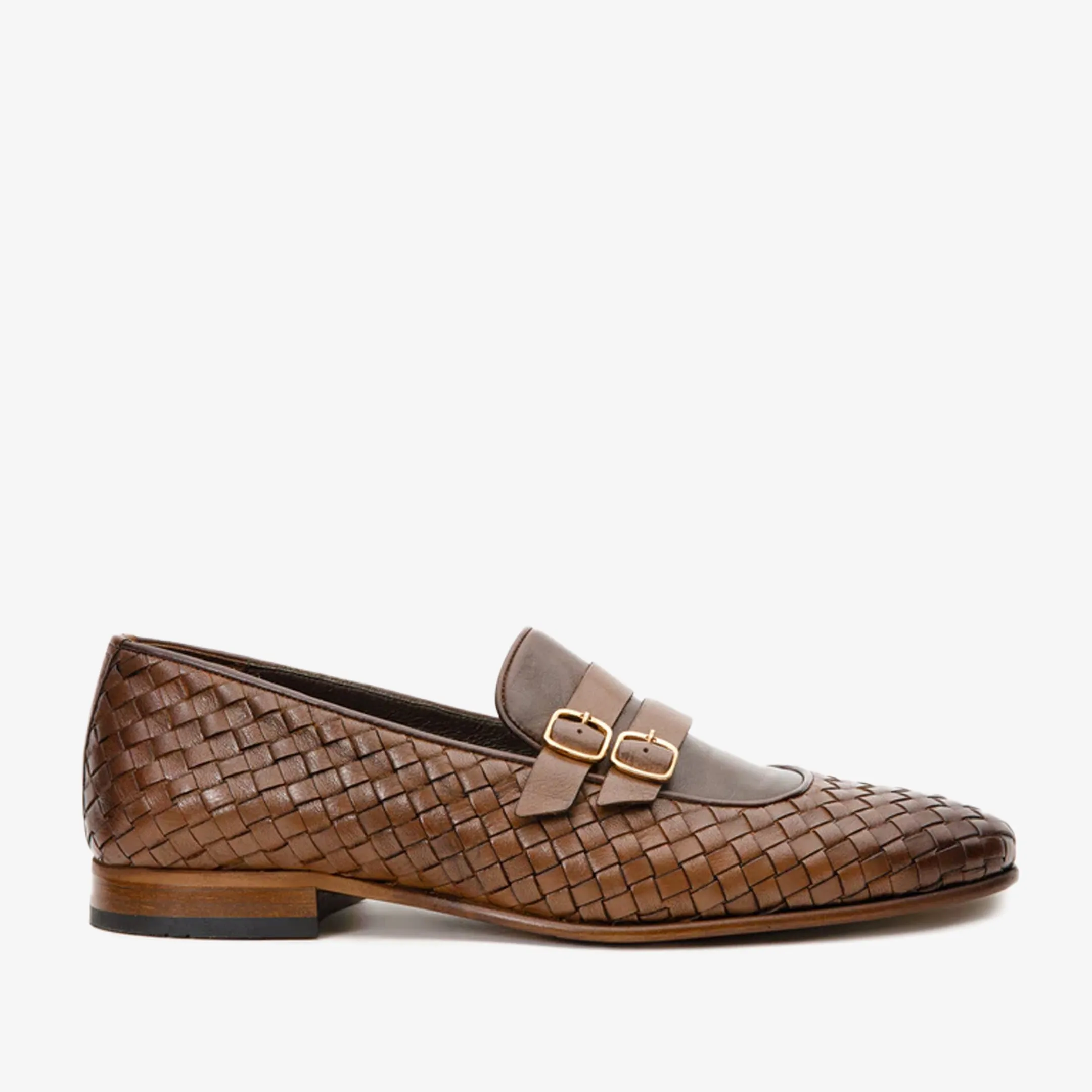 Casual Ease The Vatra Tan Woven Double Monk Strap Men Shoe