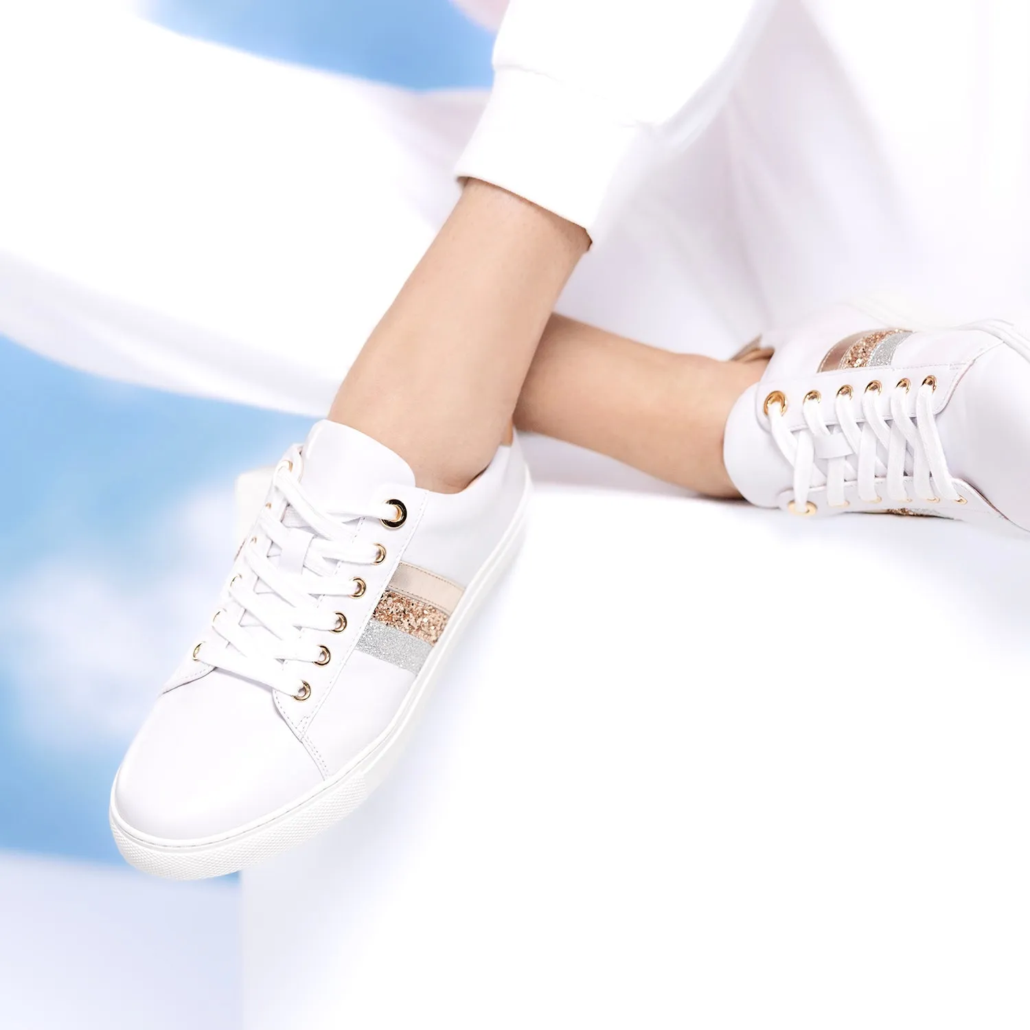 Casual Stilettos Gigi Sneaker | White/Rose Gold Combo