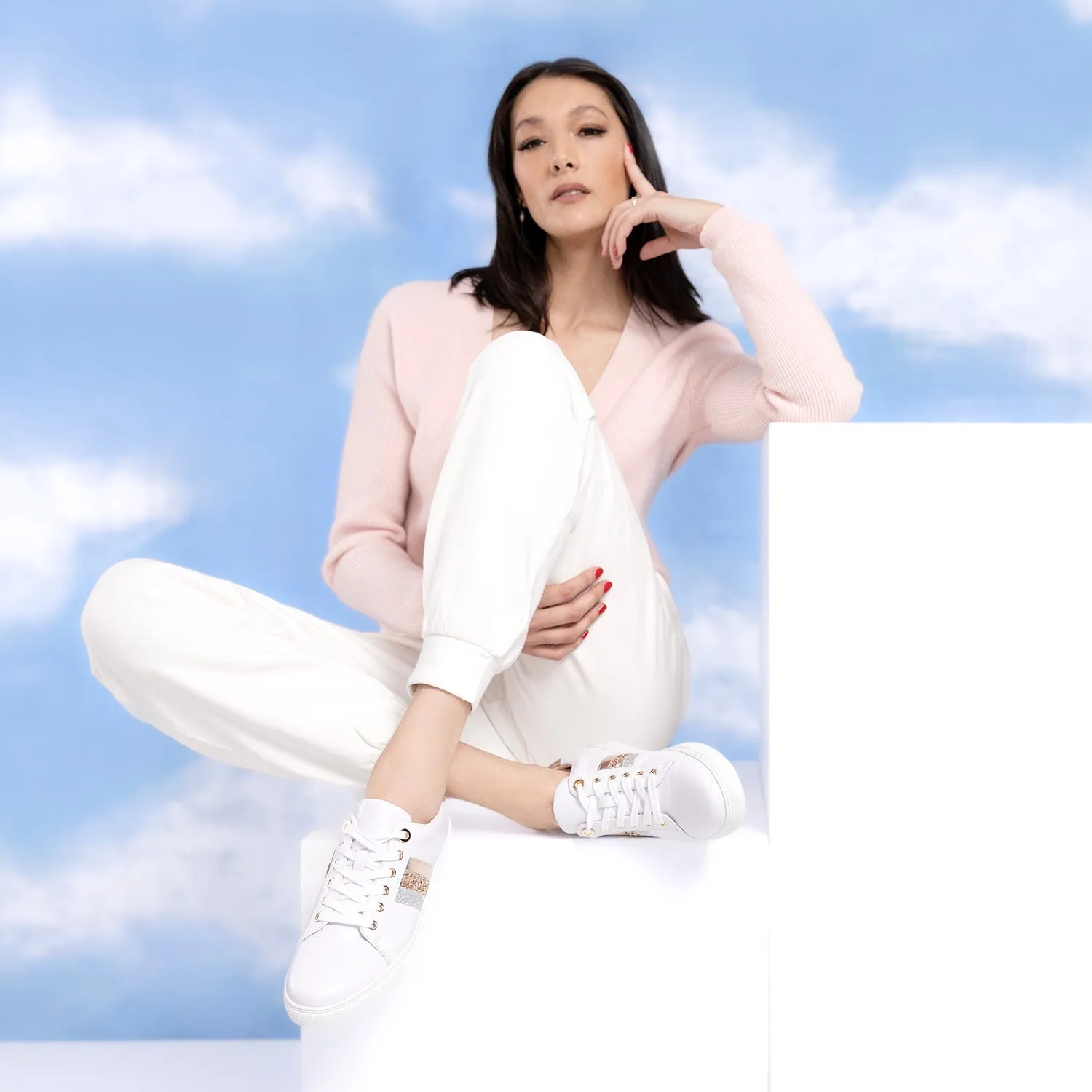 Casual Stilettos Gigi Sneaker | White/Rose Gold Combo