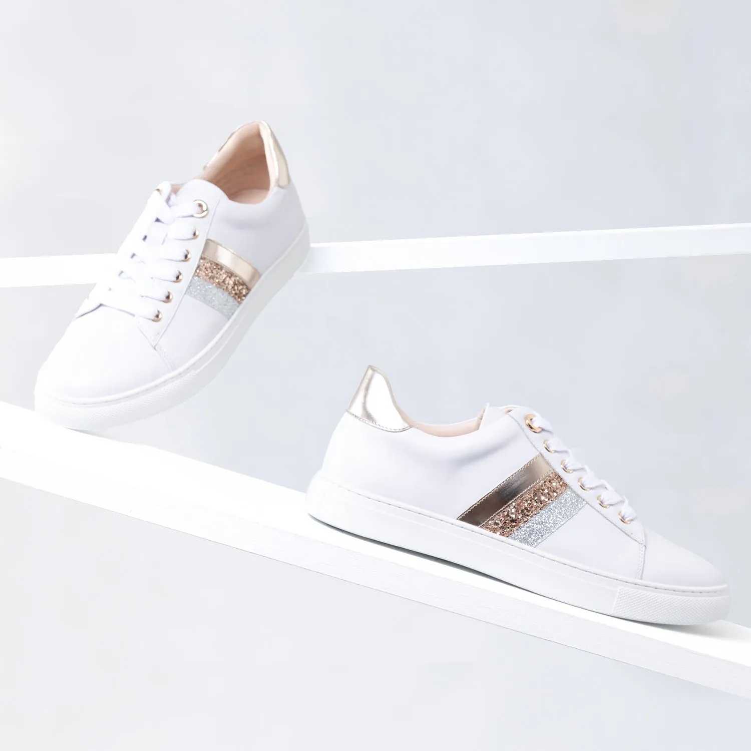 Special Occasion Heels Chic Sandals for Day Gigi Sneaker | White/Rose Gold Combo