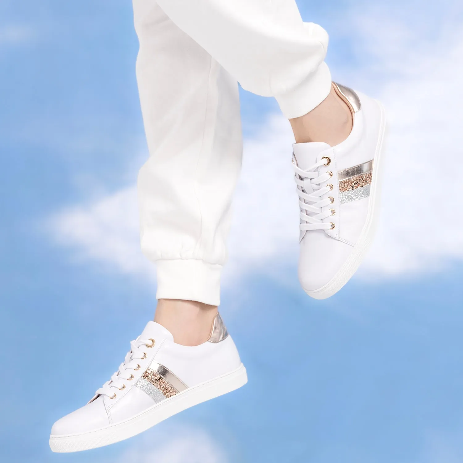 Casual Stilettos Gigi Sneaker | White/Rose Gold Combo