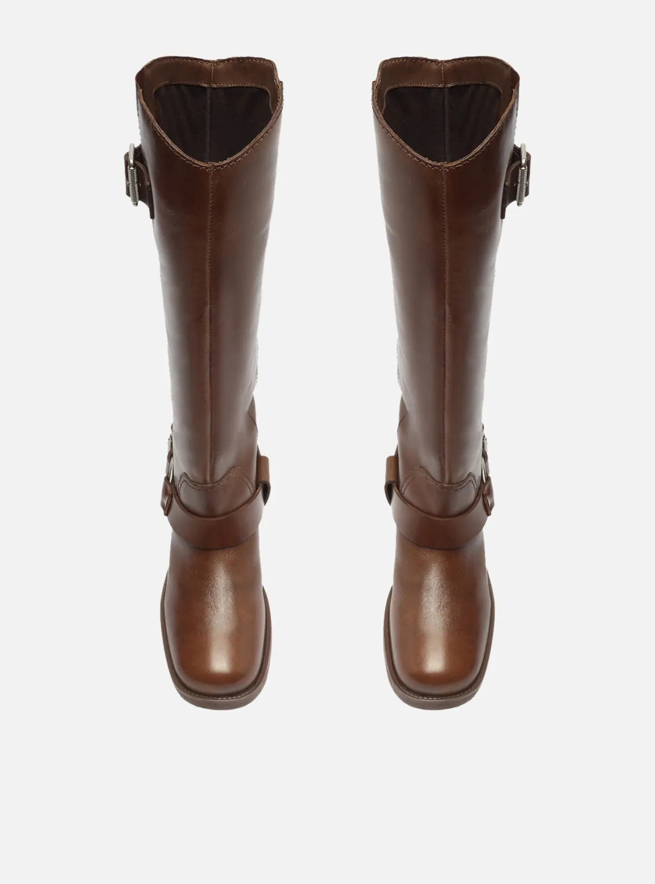 Clara Leather Block Boot Flared Heels