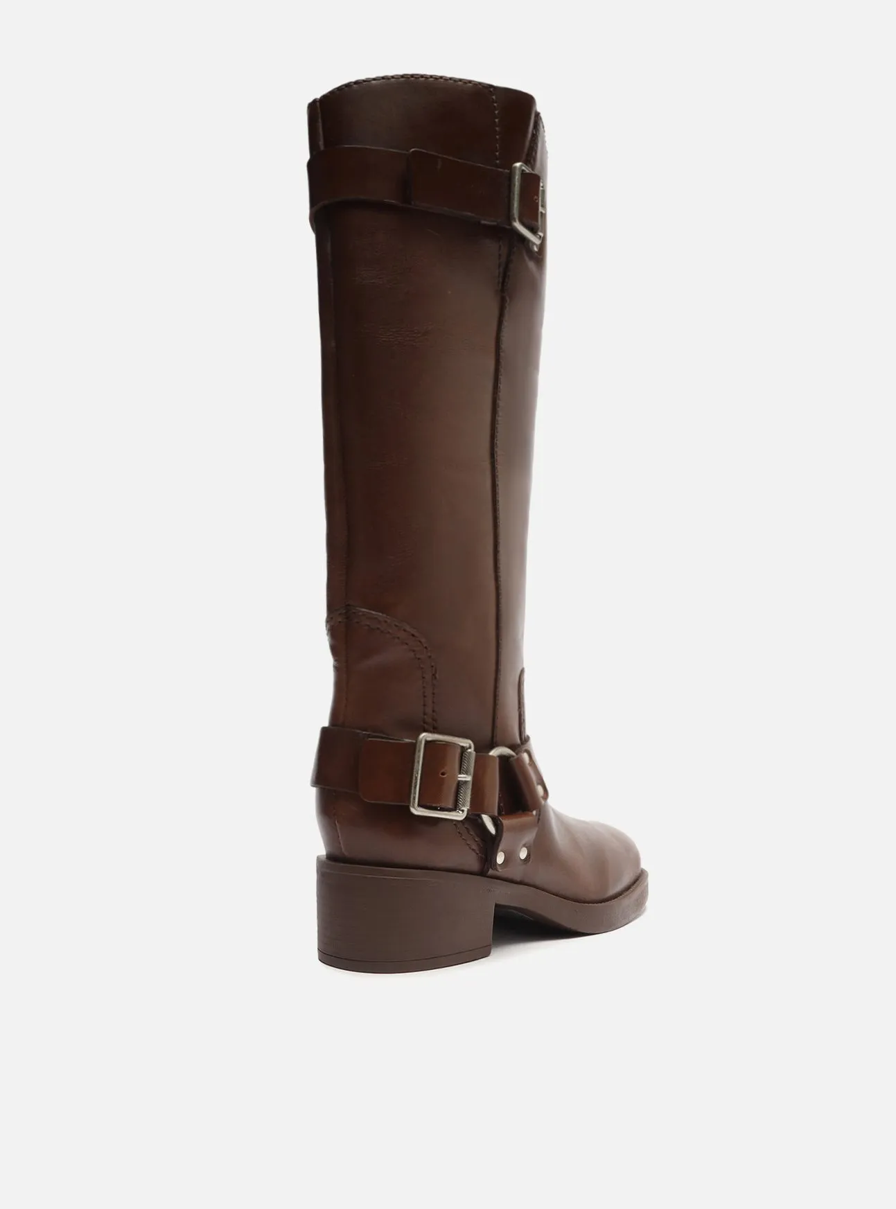 Clara Leather Block Boot Flared Heels