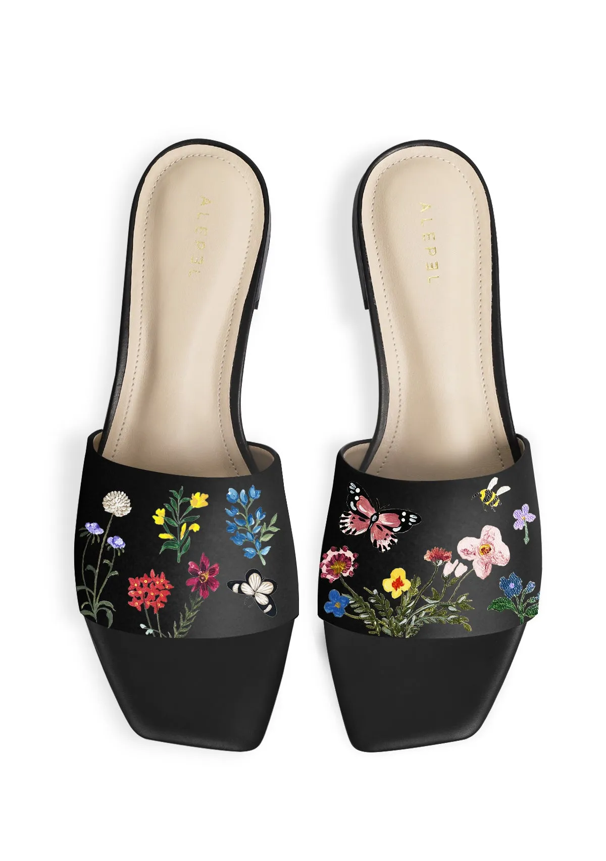 Black Edge Pressed Flowers Black Square
