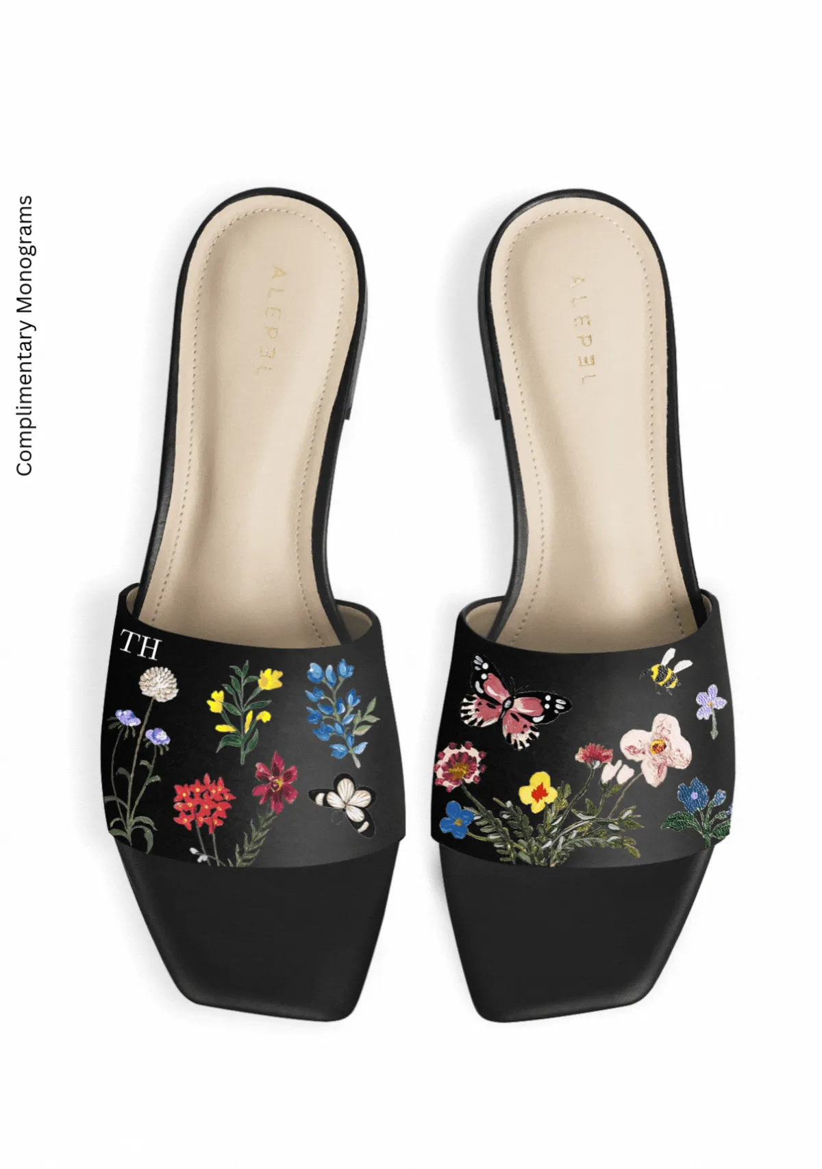 Classic Black Pressed Flowers Black Square