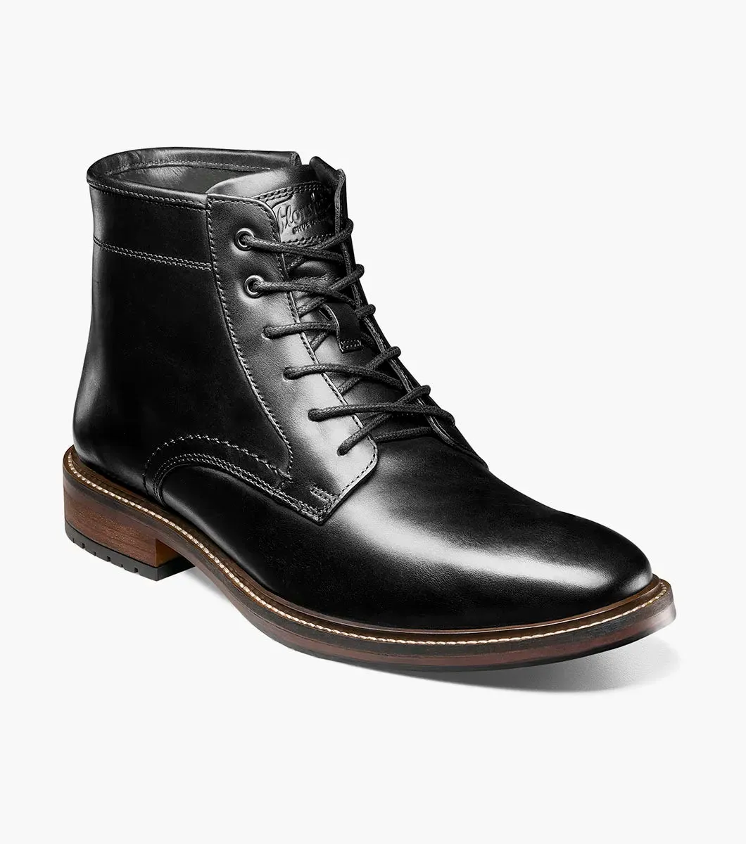 Classic Elegance Forge  Plain Toe Lace Up Boot-Black| Florsheim