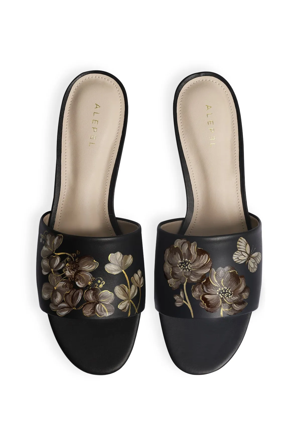 Breathable fabric Coffee Flowers Black Slide