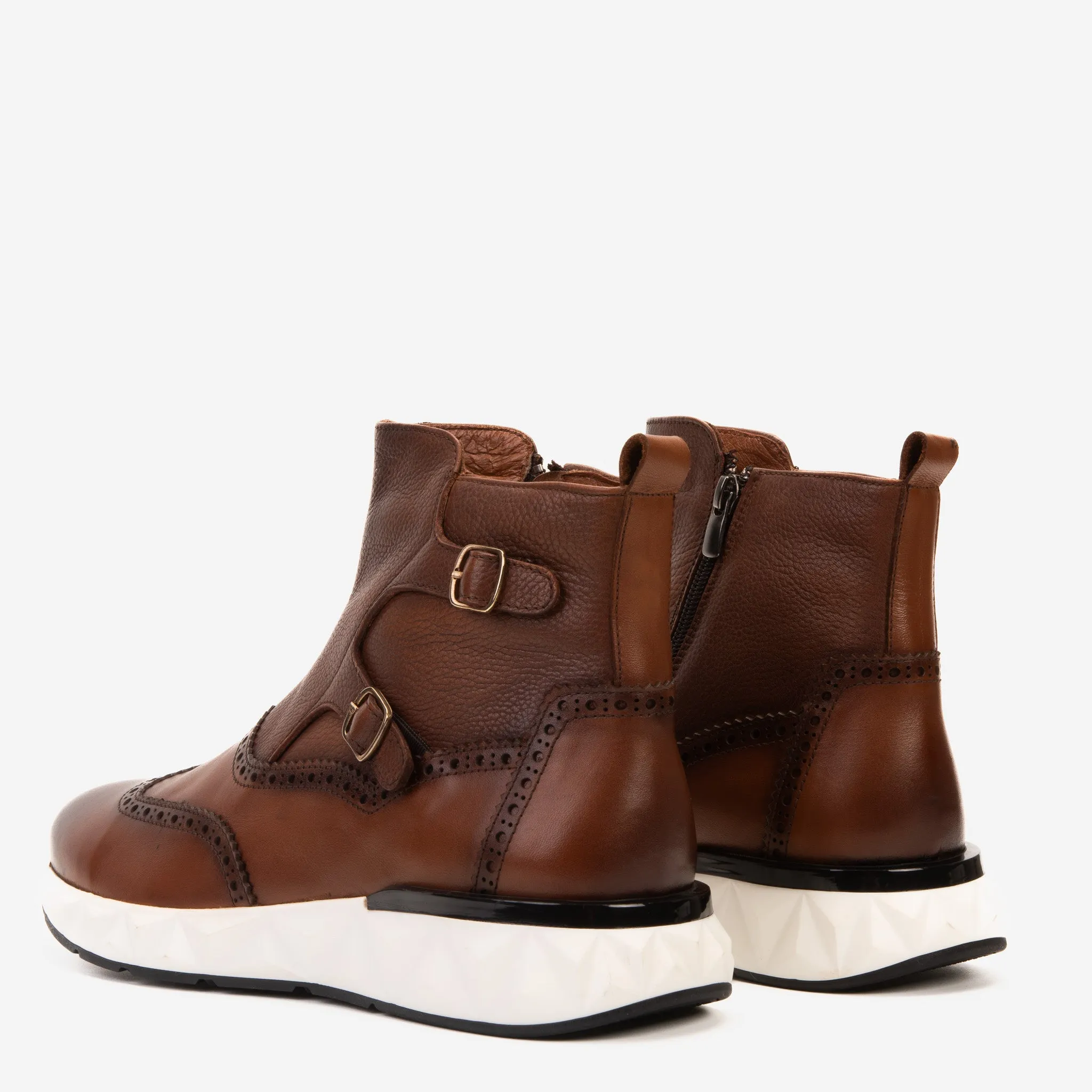 Comfort Fit The Stealth Wingtip Buckle Tan Leather Men Boot