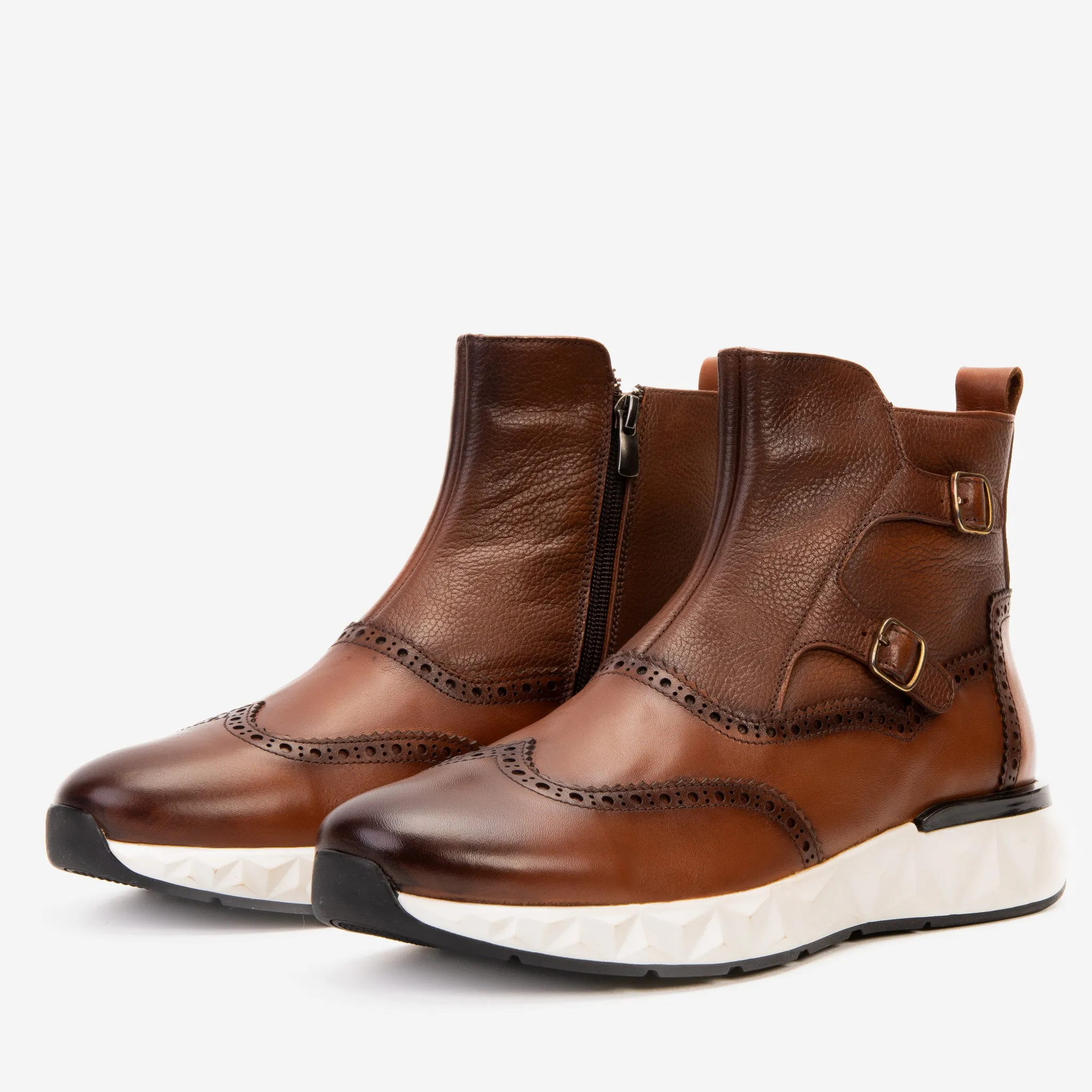 Comfort Fit The Stealth Wingtip Buckle Tan Leather Men Boot