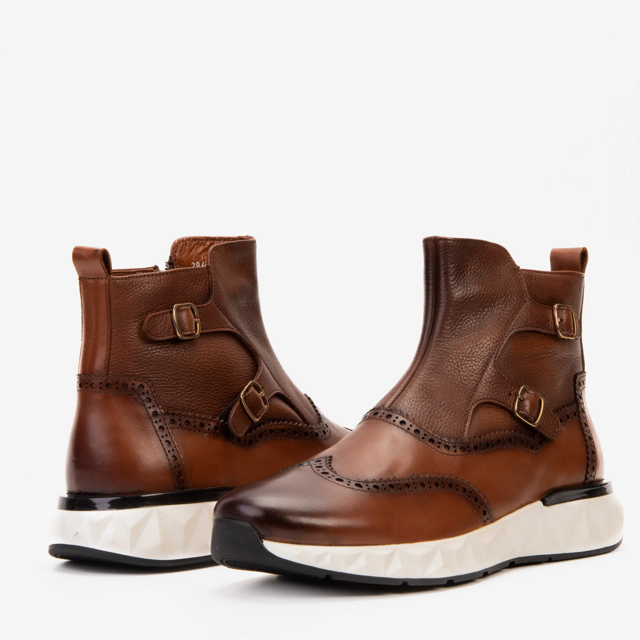 Comfort Fit The Stealth Wingtip Buckle Tan Leather Men Boot