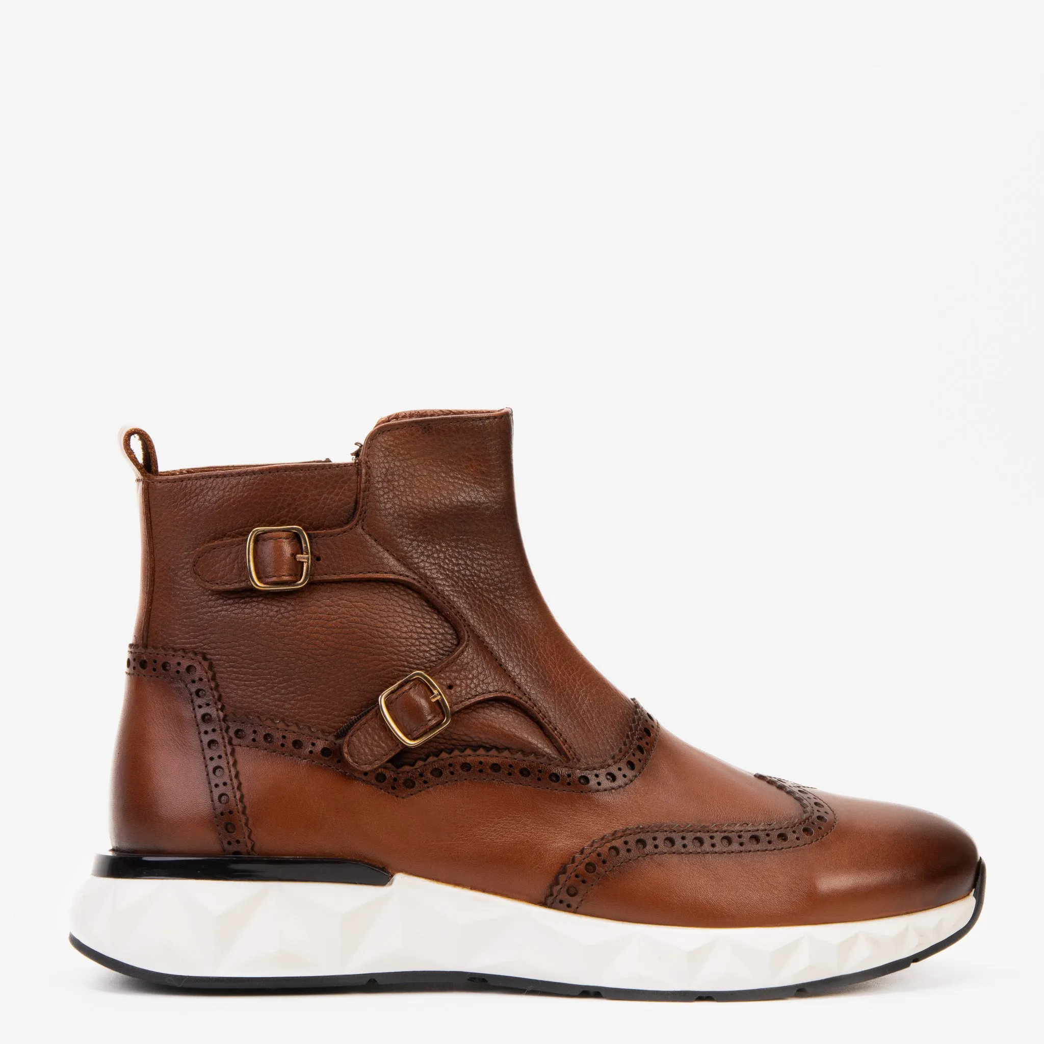 Trend Glow The Stealth Wingtip Buckle Tan Leather Men Boot