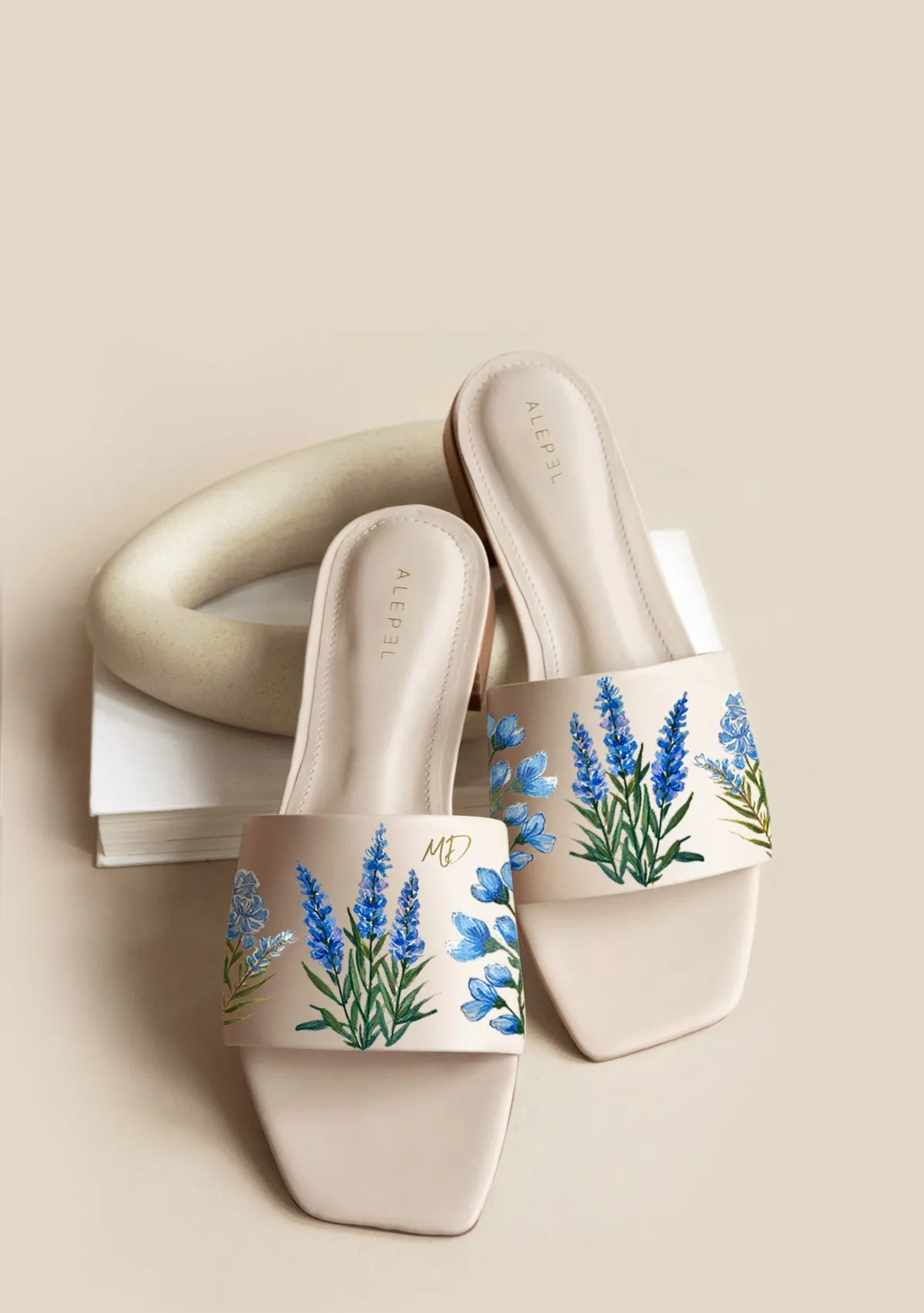 Comfort footbed Blue Flowers Beige Square