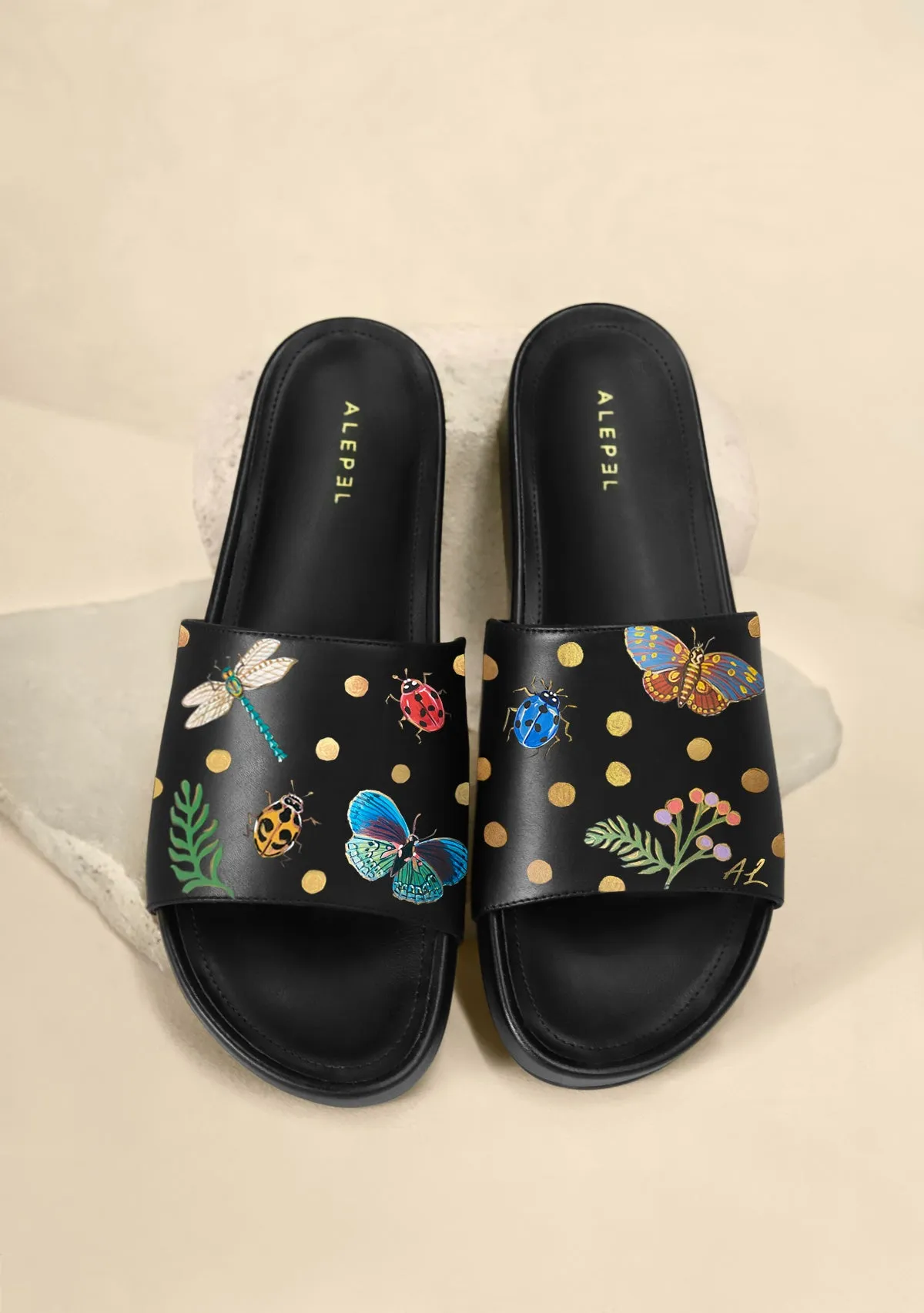 Comfort Footpad Polka Dots Black Slip On