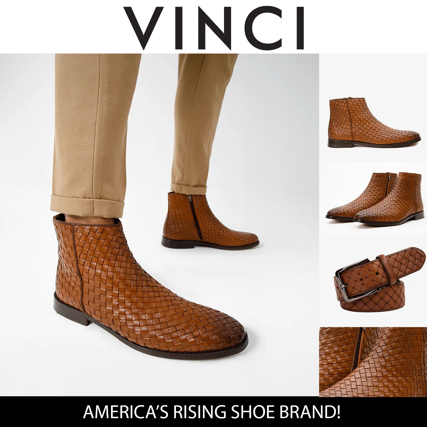 Comfort Grip The Wellington Tan Handwoven Leather Men Boot with a Zipper