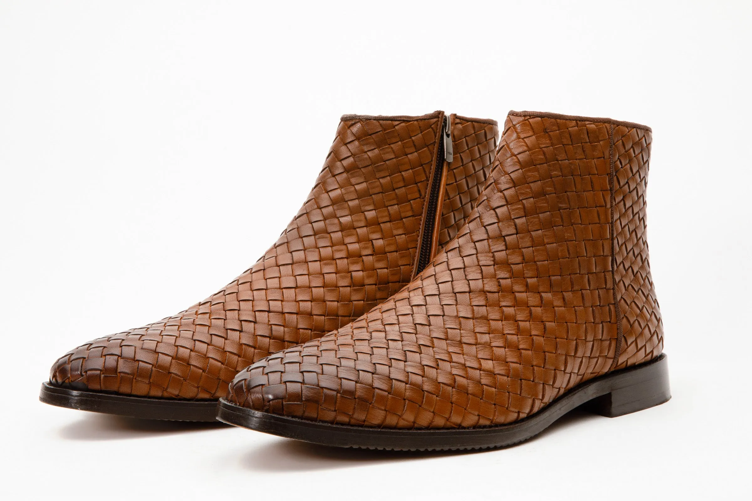 Comfort Grip The Wellington Tan Handwoven Leather Men Boot with a Zipper
