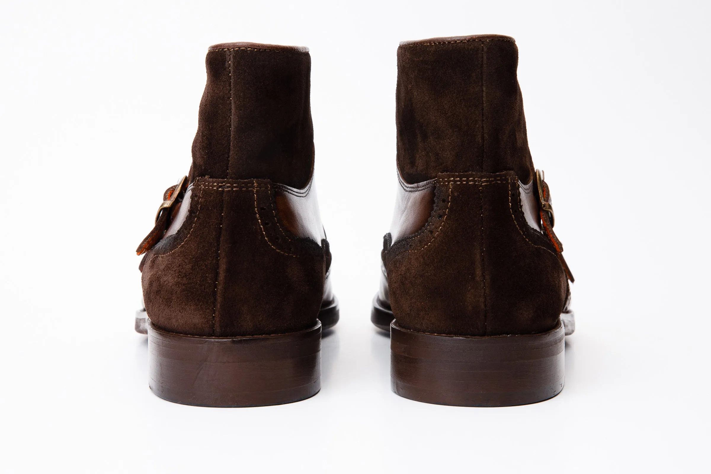 Comfort Strap The Albus Brown Leather & Suede Double Strap Monk Brogue Men Boot