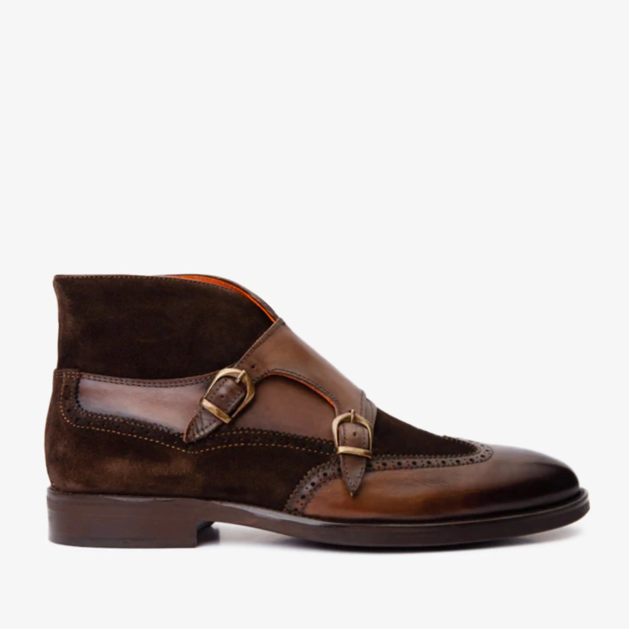 The Albus Brown Leather & Suede Double Strap Monk Brogue Men Boot Harbor Mood