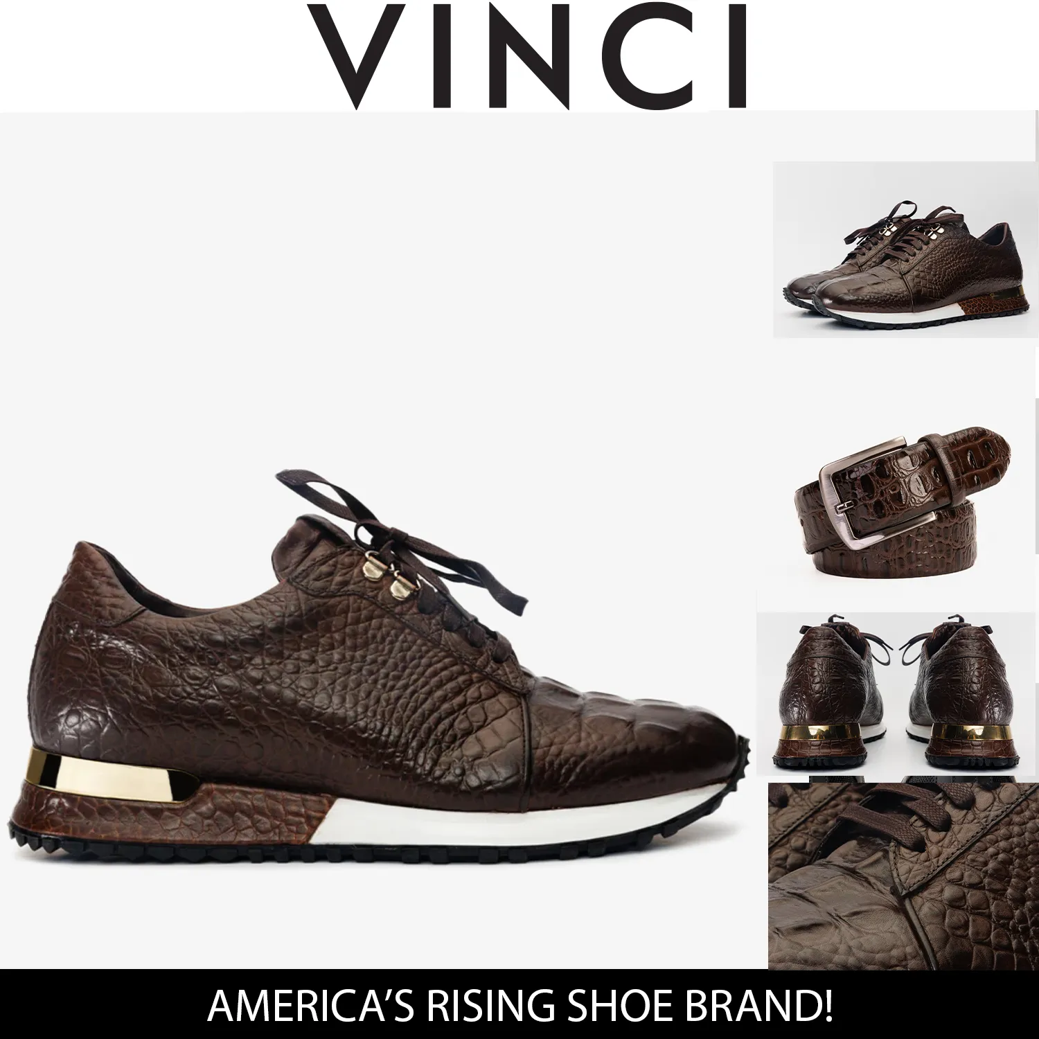 Comfort Strap The Bomba Brown Crocodile Leather Men Sneaker