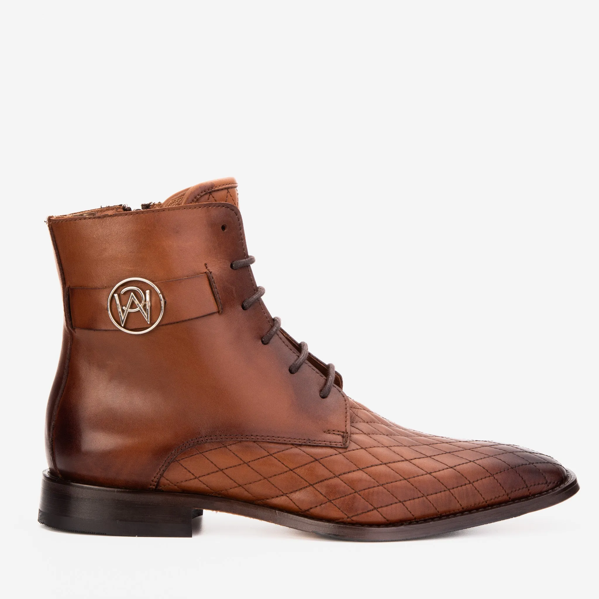 Linen Air Good Traction The Zeus Brown Leather Lace-Up Men Boot with a Zipper