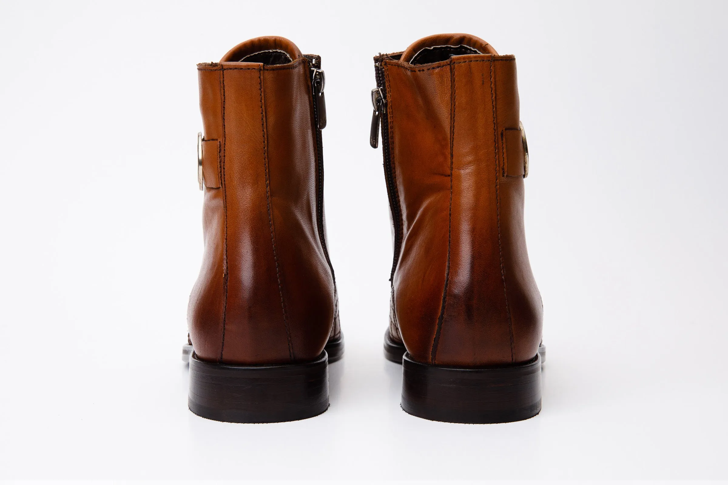 Comfort Wedge The Zeus Brown Leather Lace-Up Men Boot with a Zipper