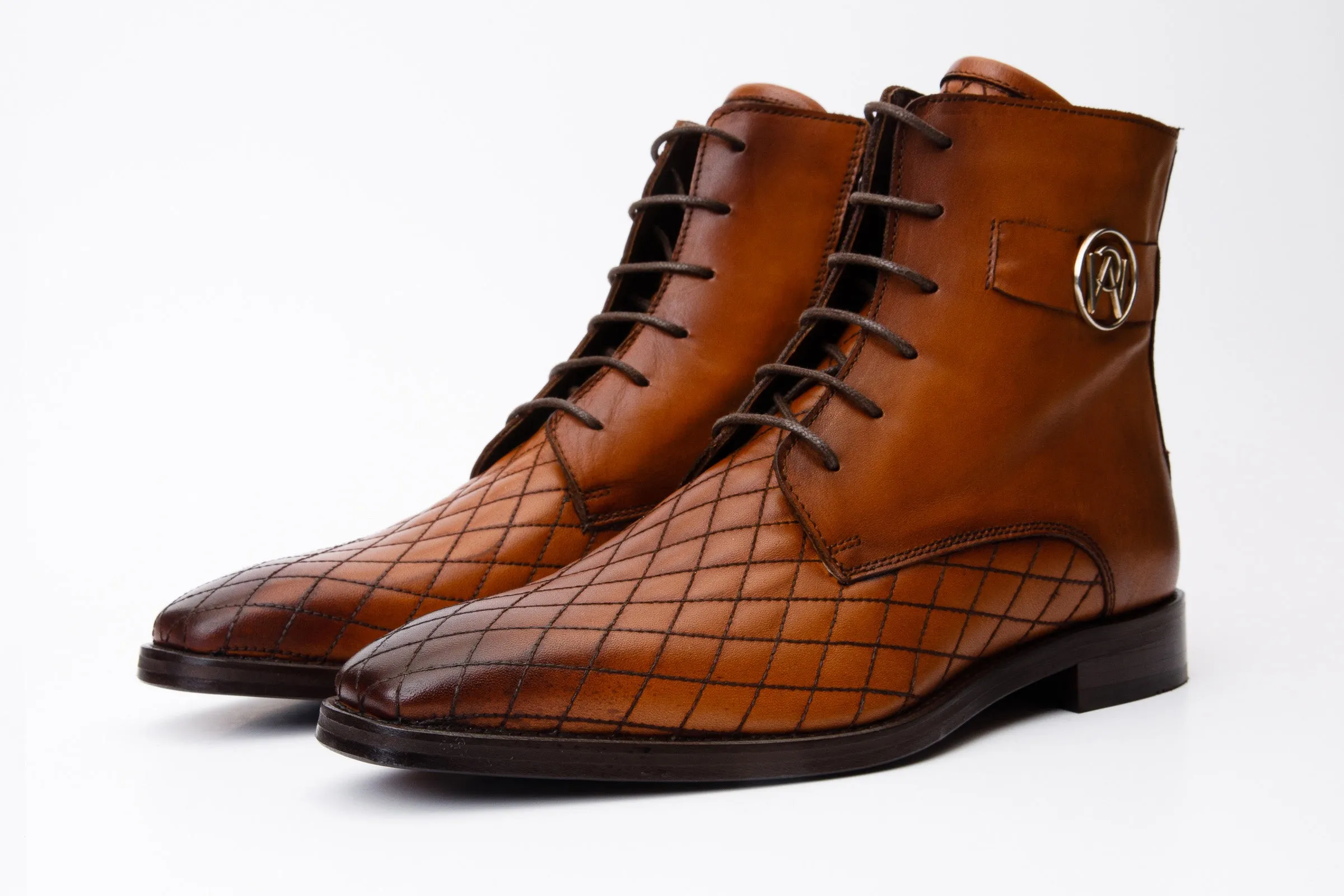 Comfort Wedge The Zeus Brown Leather Lace-Up Men Boot with a Zipper