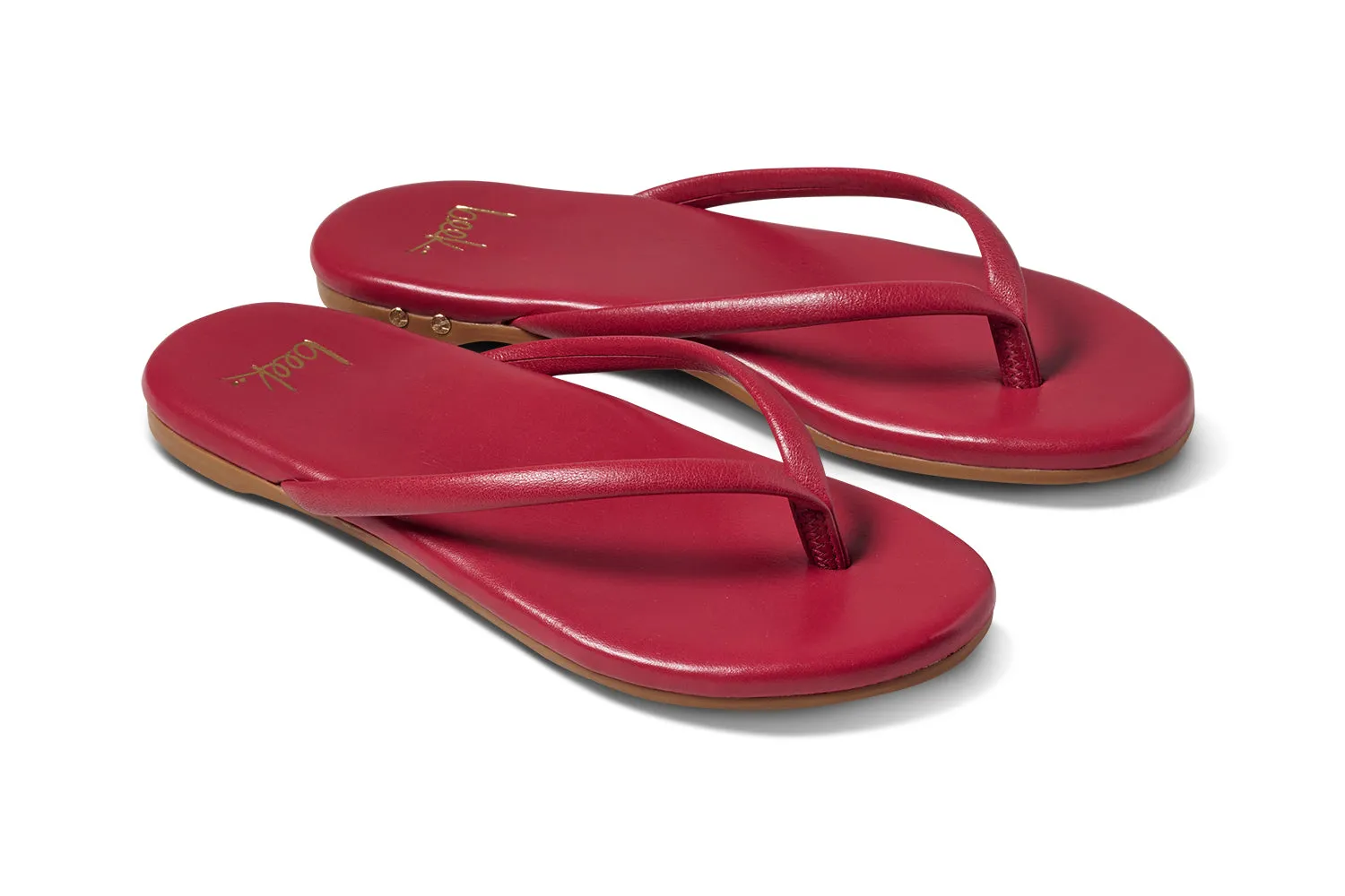 Sunbeam leather flip flop sandal in lipstick - product angle shot