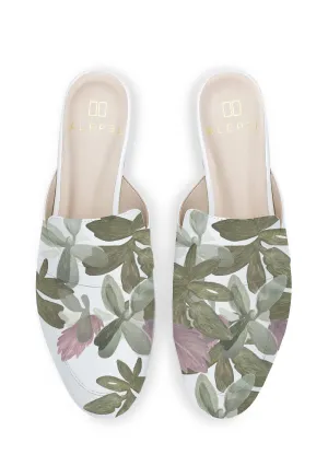 Travel Fit Sandals Fantasy Leaves White Mule
