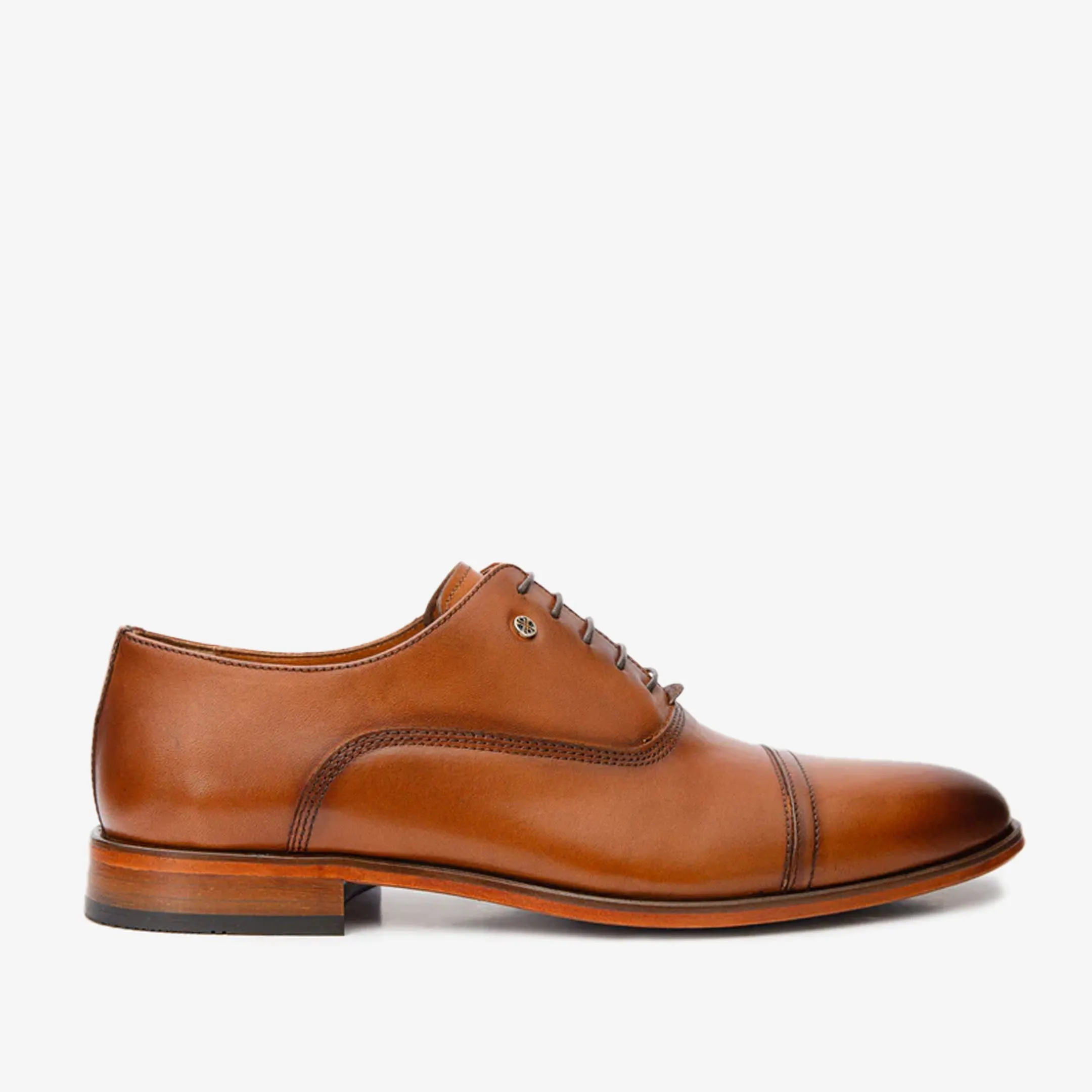 The Gambaha Tan Leather Quarter Brogue Cap Toe Oxford Men Shoe Rubber Outsole