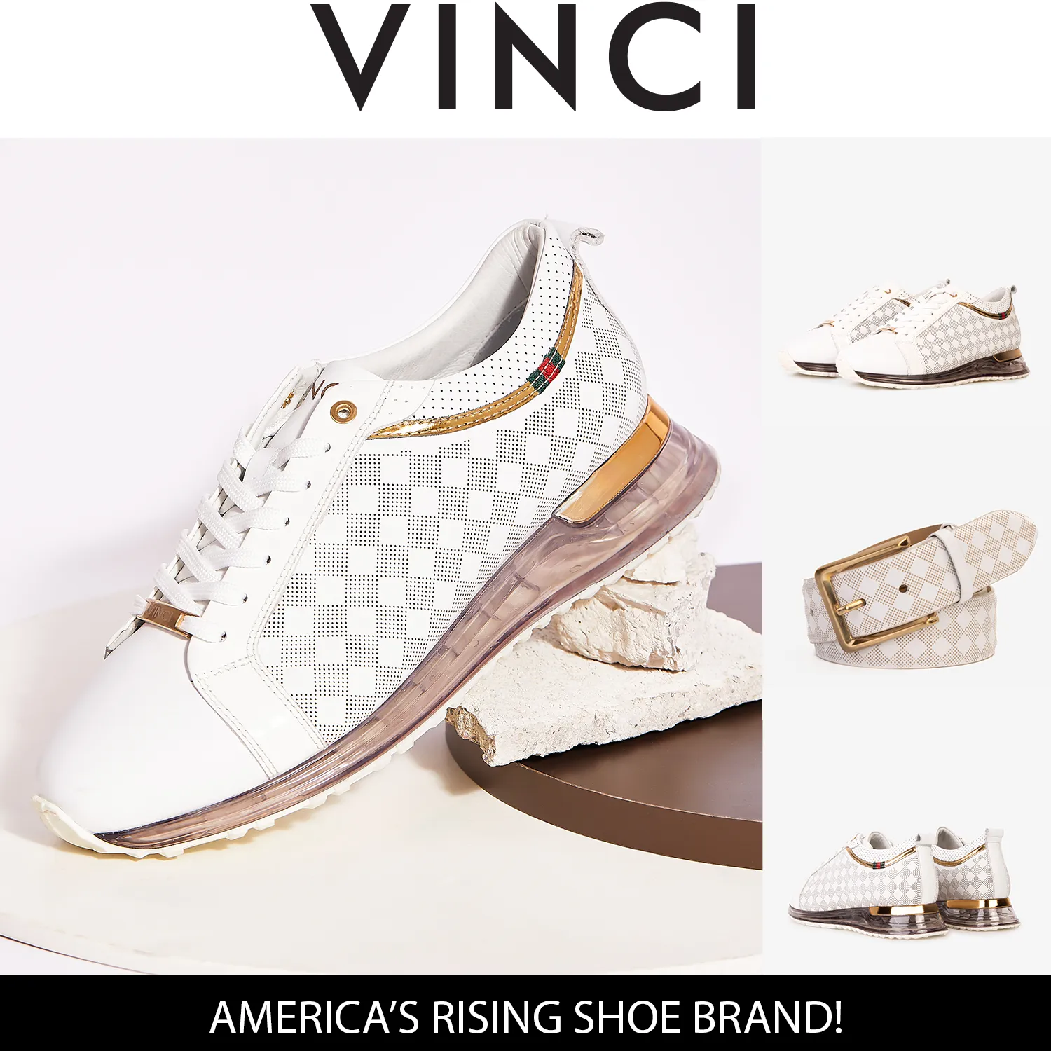 cross-training The Cenova White & Gold Leather Men Sneaker