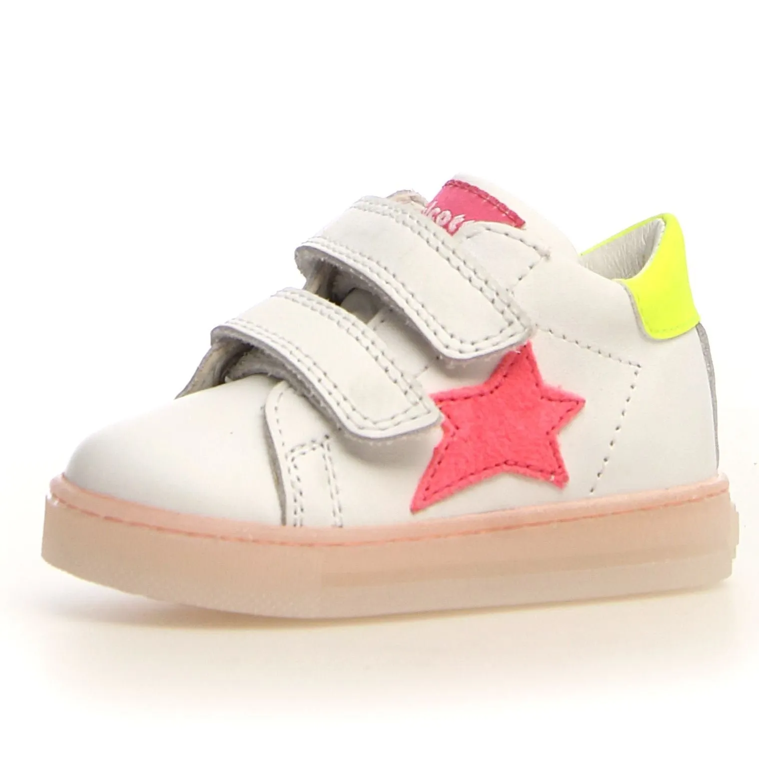 Beach - friendly kids' shoes Falcotto Sasha VL Girl's Leather Sneakers - White/Candy Fluoscerent