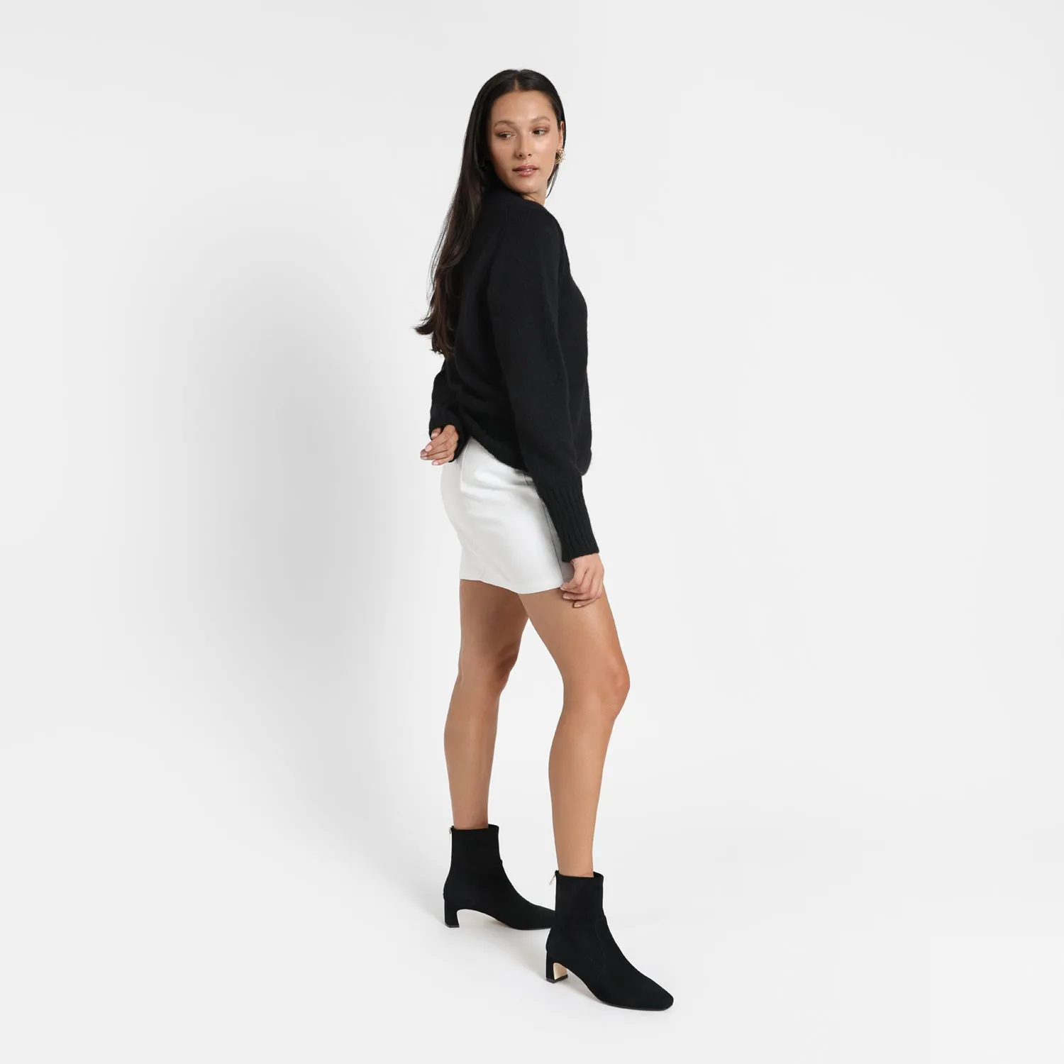 Demi Ankle Boot | Black suede Retro Heels