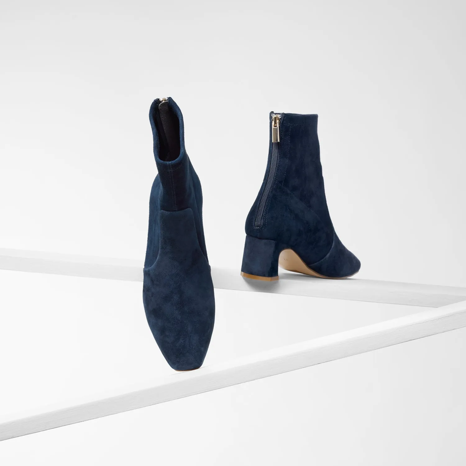 Demi Ankle Boot | Navy suede Slip-On Heels