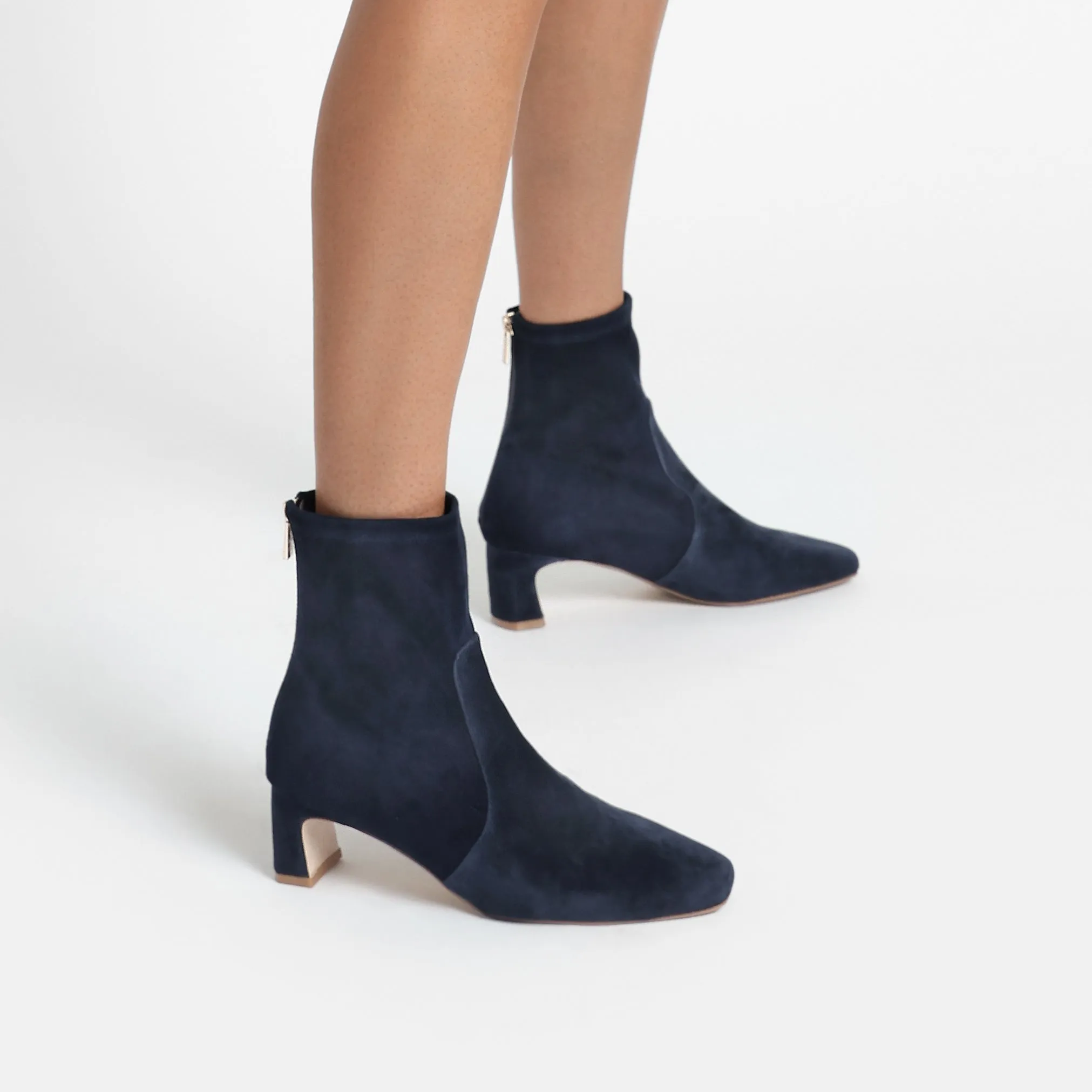 Demi Ankle Boot | Navy suede Slip-On Heels