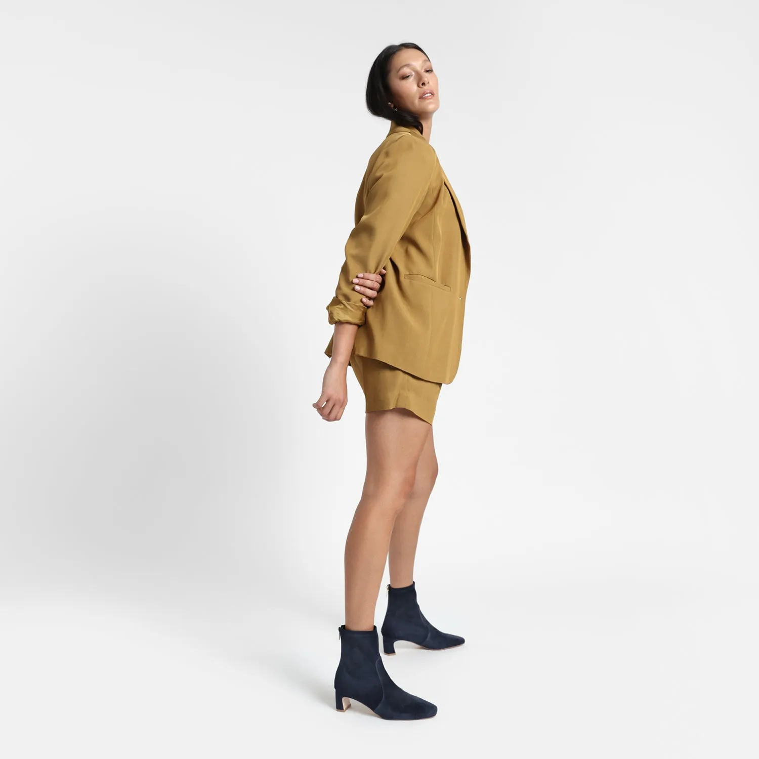 Demi Ankle Boot | Navy suede Slip-On Heels
