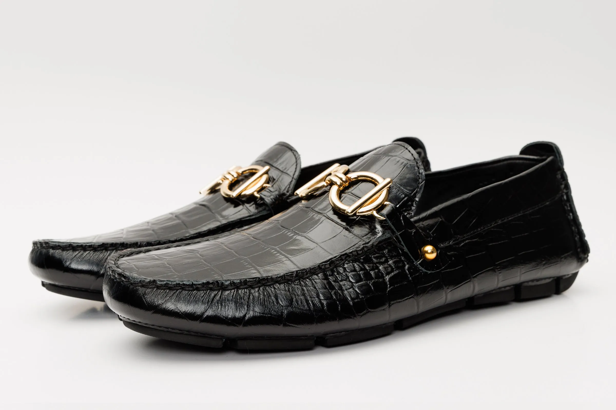 Durable elegance The Pisa Black Leather Bit Drive Loafer Men Shoe