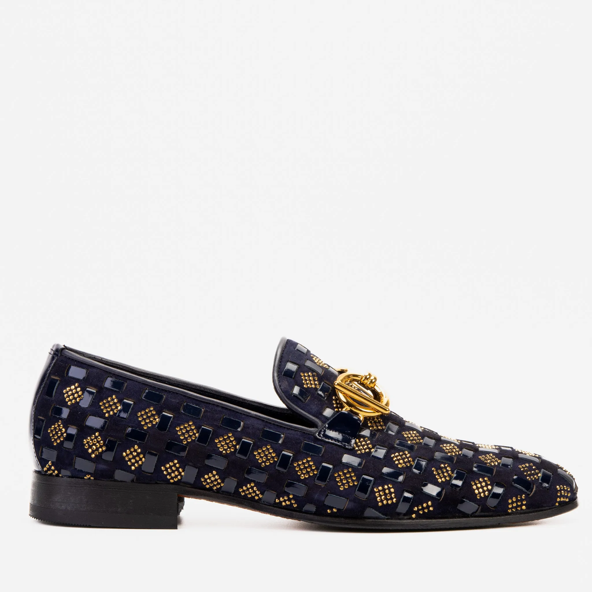 The Vicino Shoe Navy Blue Bit Dress Loafer Men Shoe Metal Edge Comfort Bend