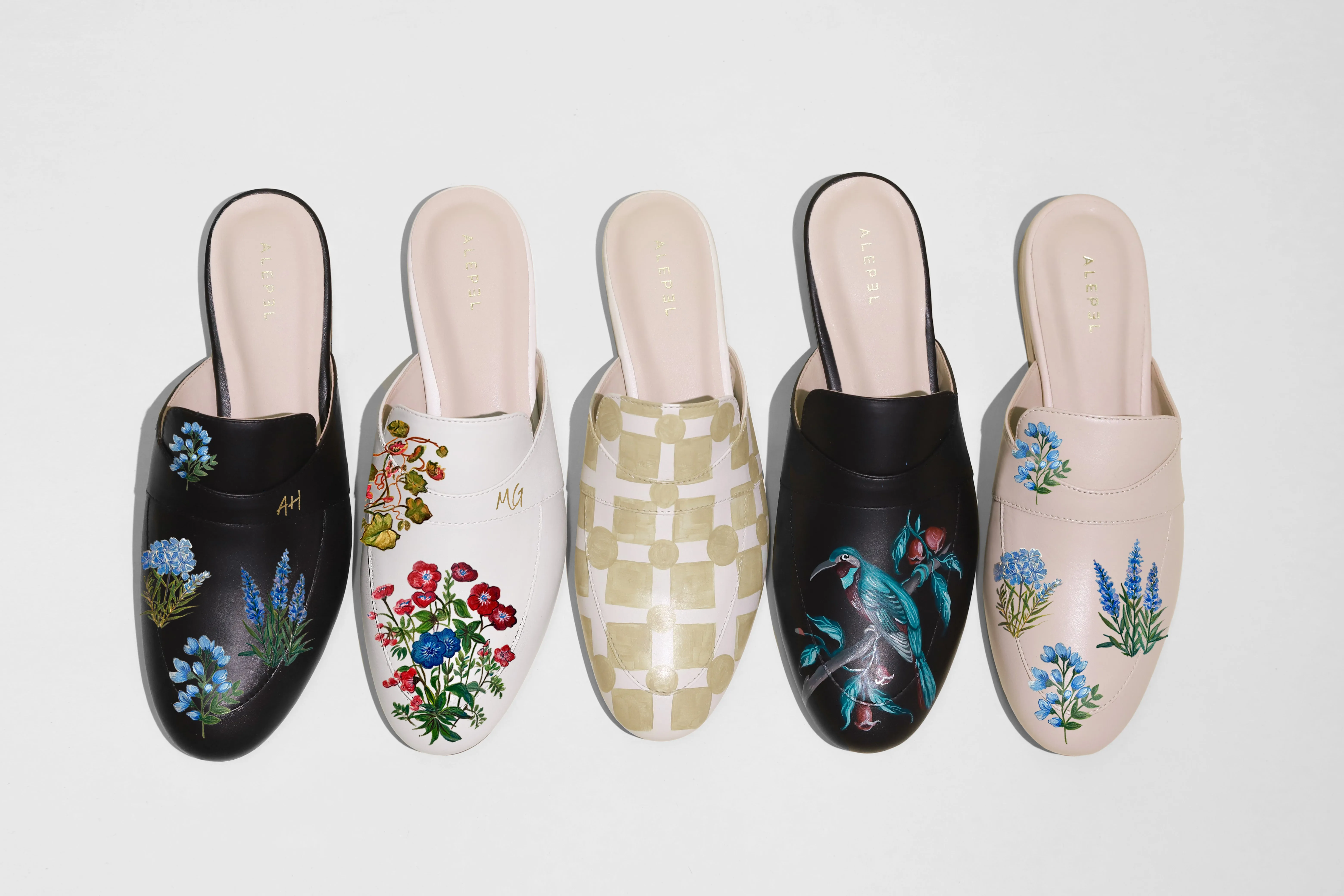 Easy Slip On Blue Flowers Black Mule