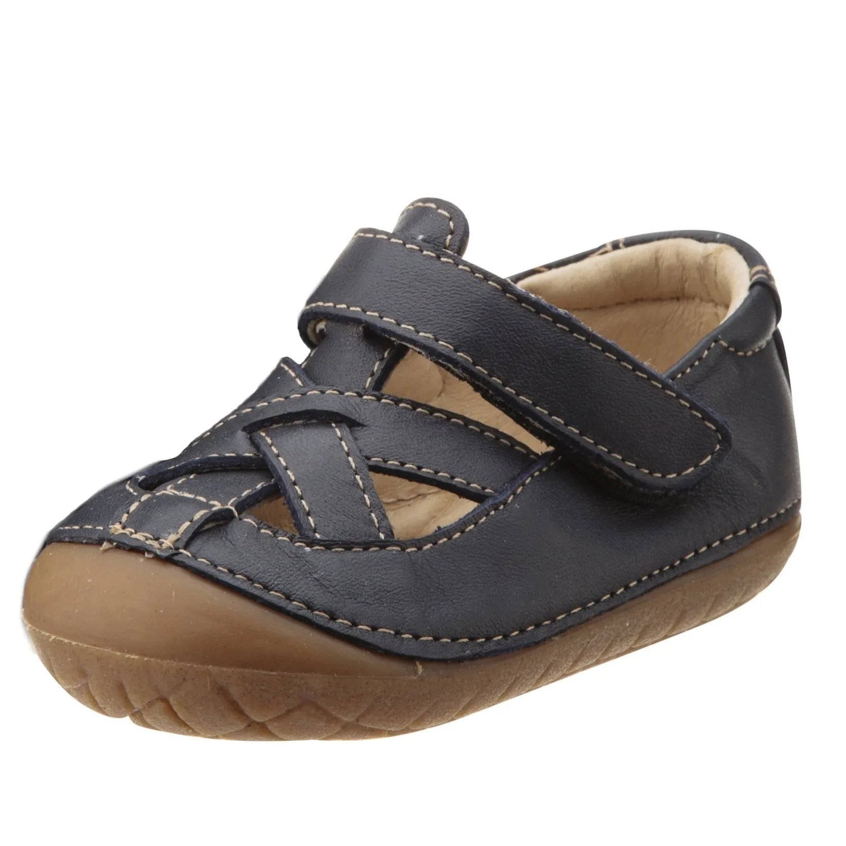 Children's wear Old Soles Boy's and Girl's Thread Pave Leather Shoes, Navy