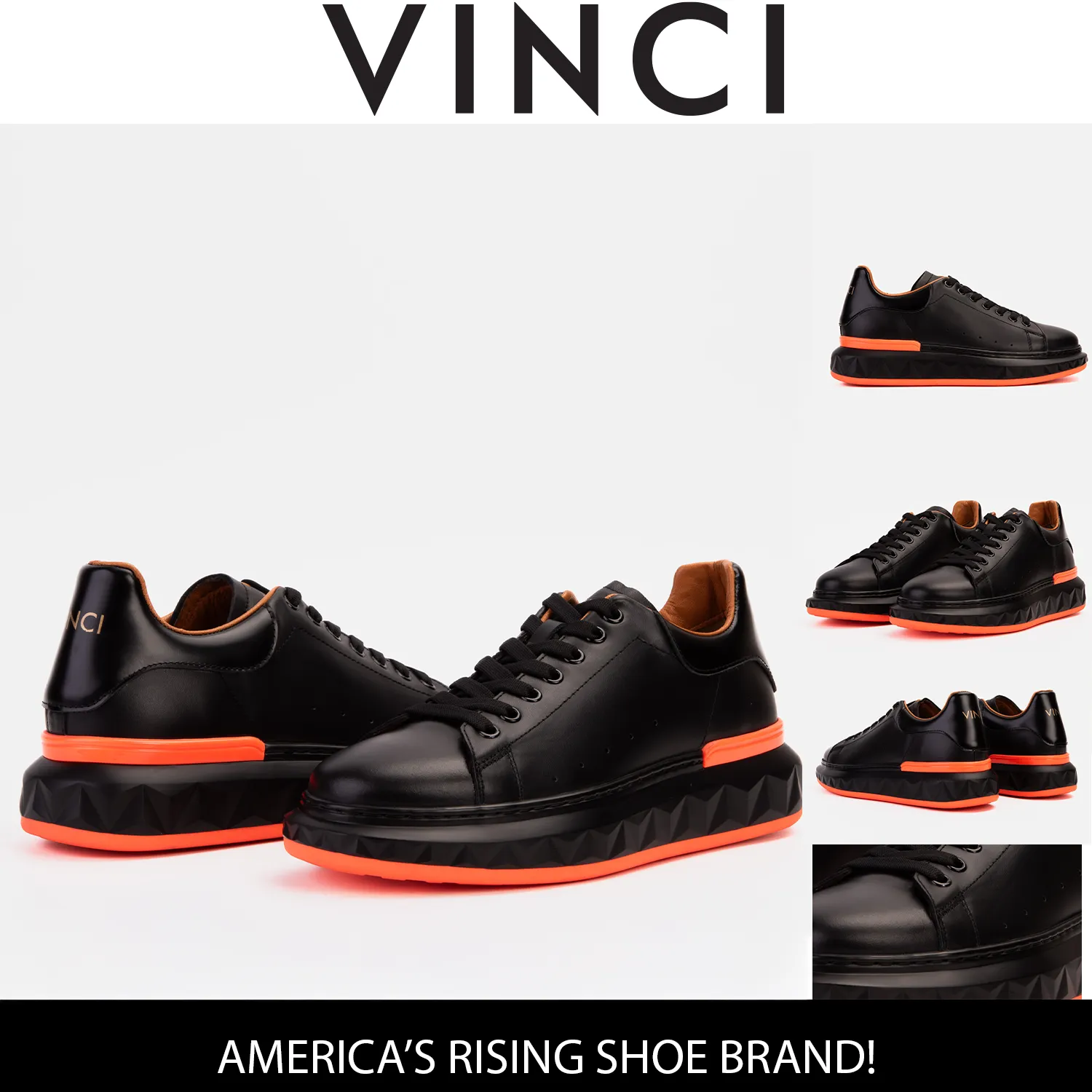 Element-Guard The Linq  Black & Orange Leather Men Sneaker