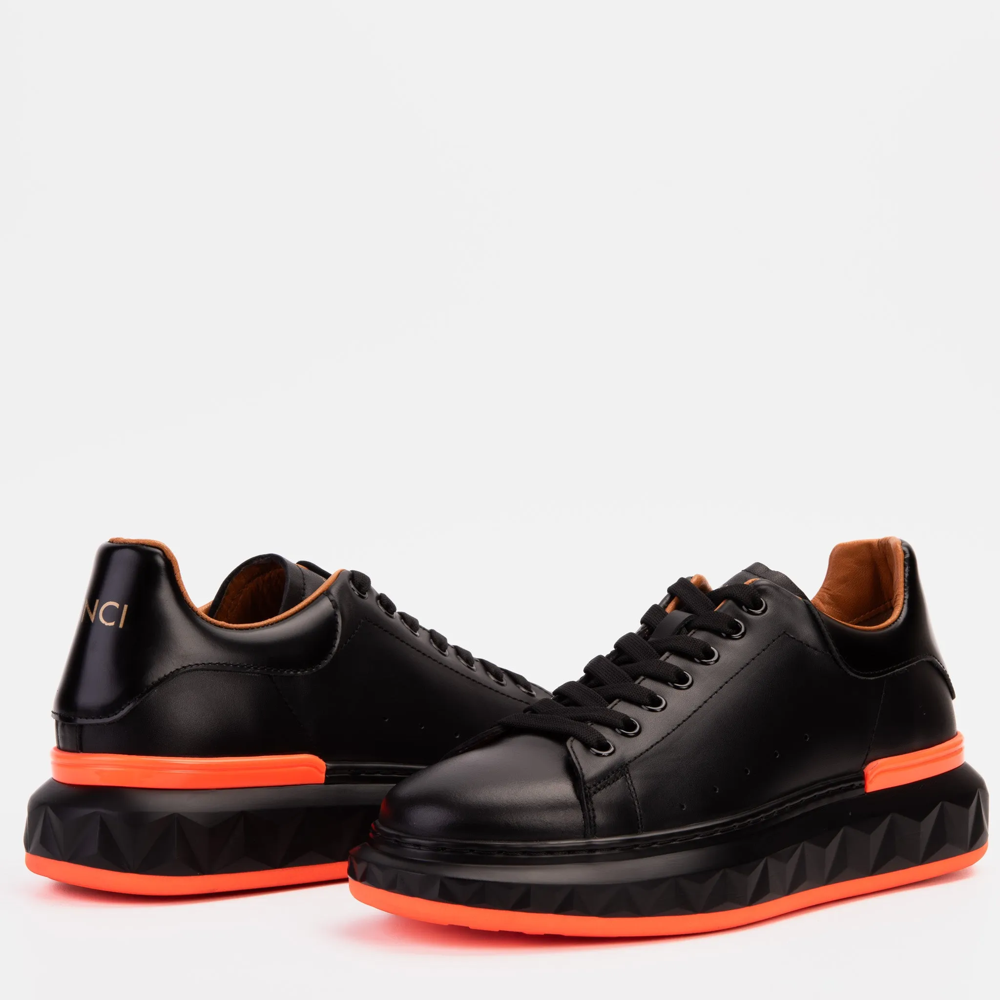 Element-Guard The Linq  Black & Orange Leather Men Sneaker