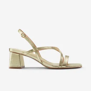 Ella Sandal Heel | Gold Leather Party Heels for Women Strappy Sandals