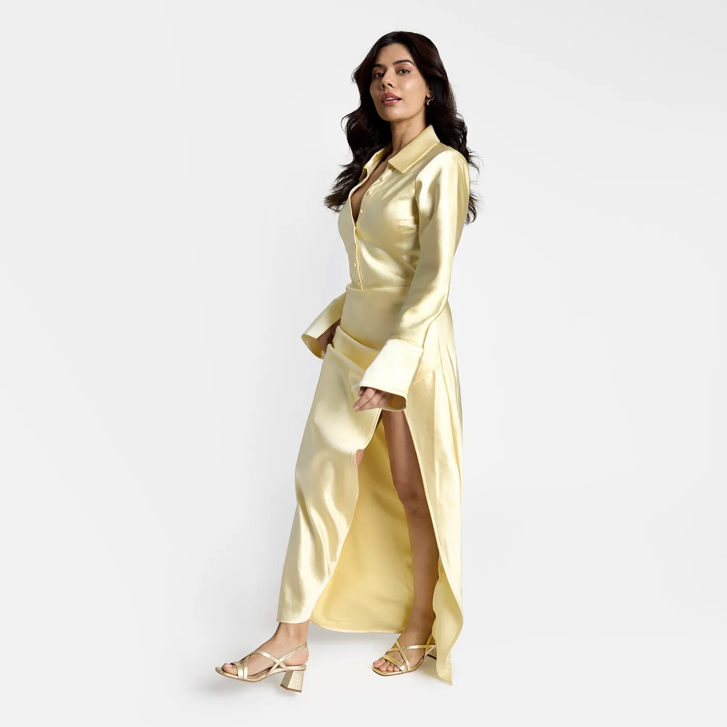 Ella Sandal Heel | Gold Leather High-Waisted Heels