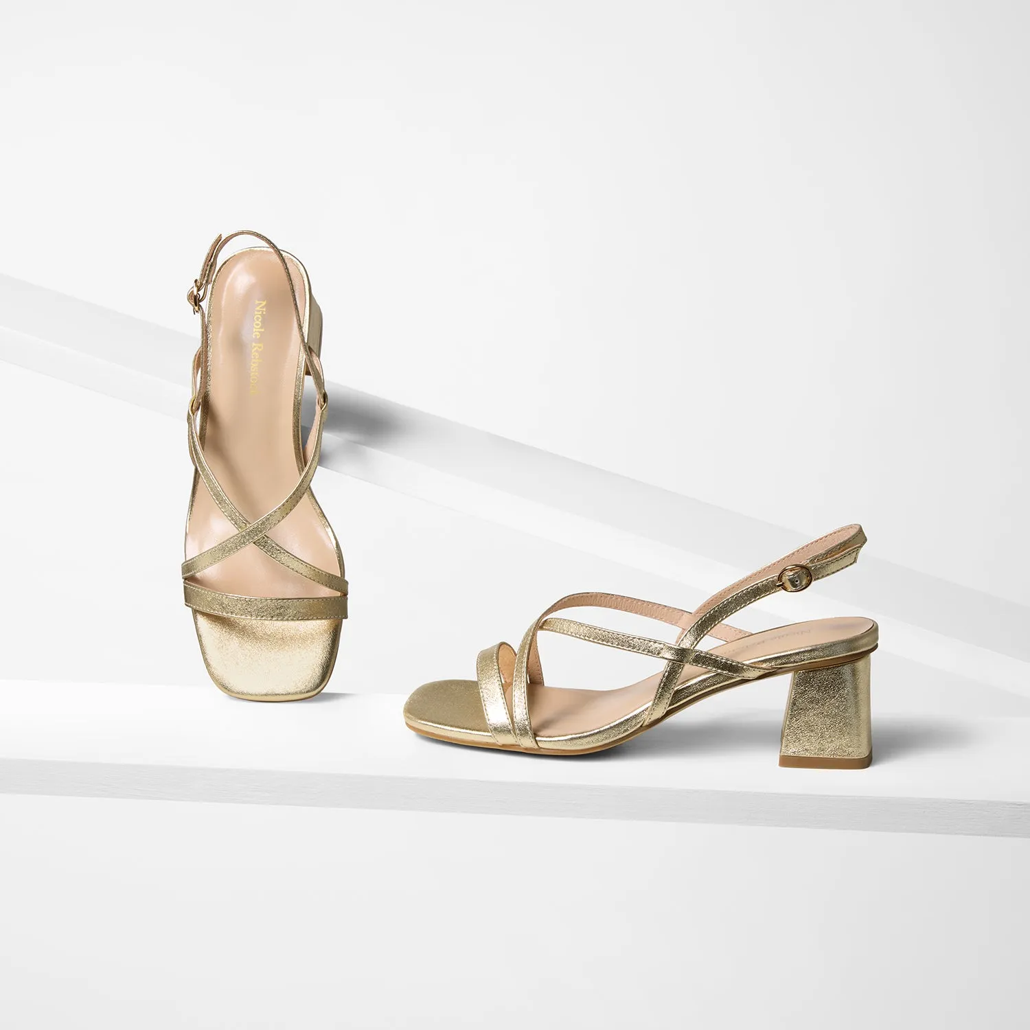 Ella Sandal Heel | Gold Leather High-Waisted Heels
