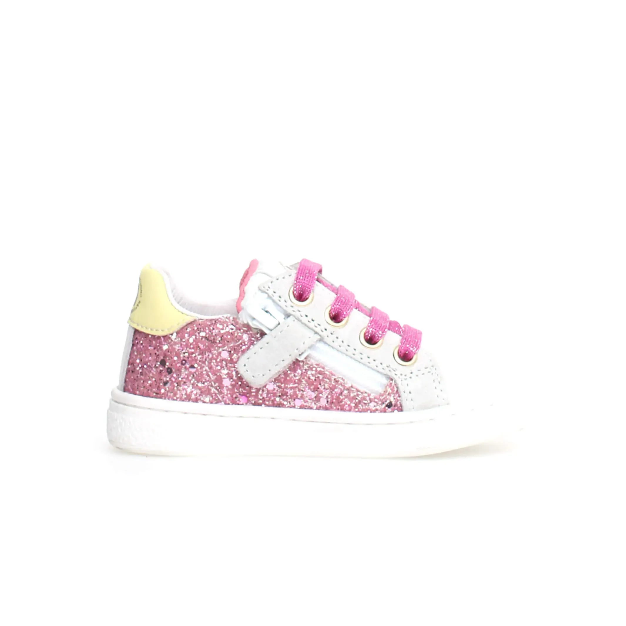 Embellished Kids Naturino Girl's Pinn Zip Casual Shoes - White/Fuchsia/Paglia