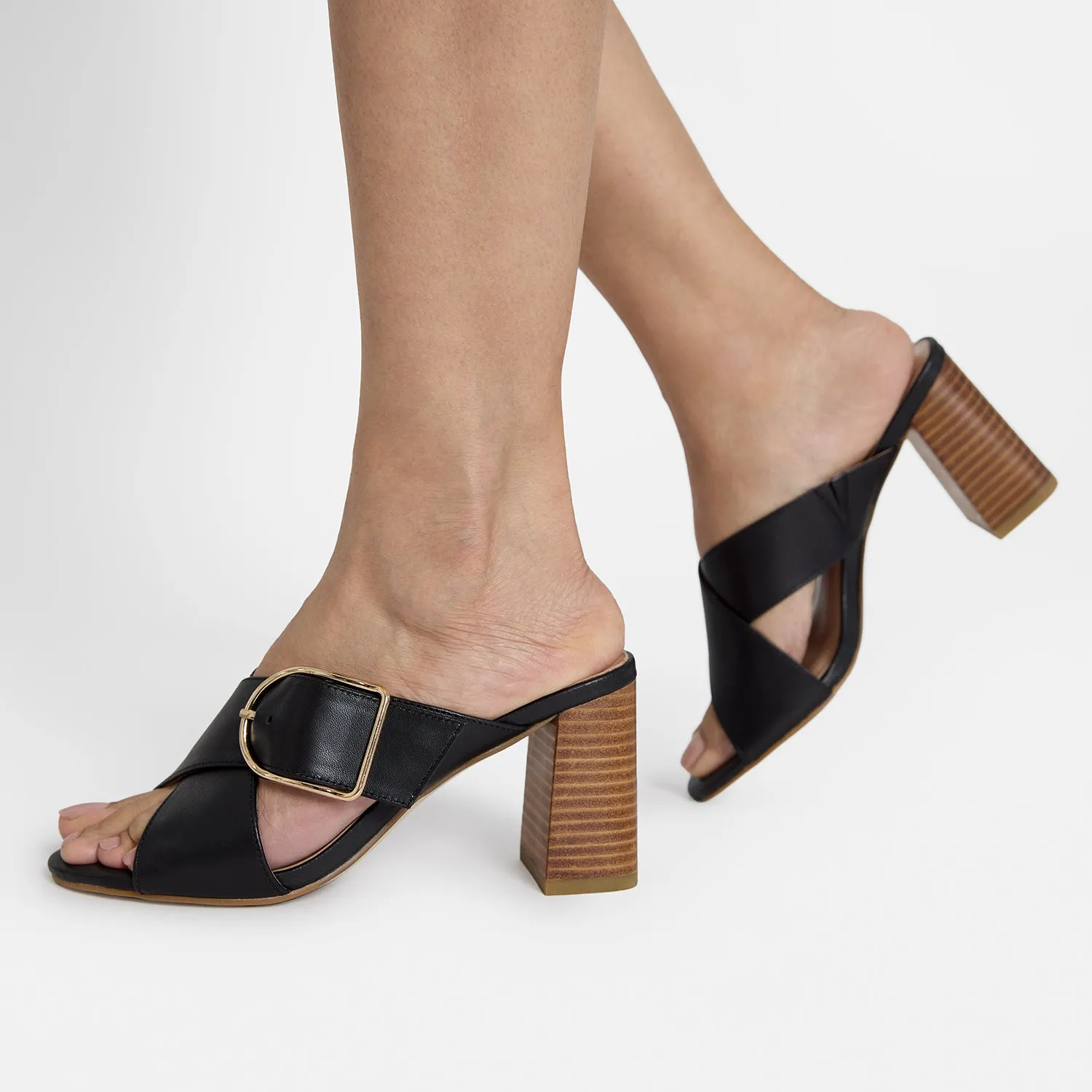 Embroidered Heels Kylie Sandal Heel | Black Leather